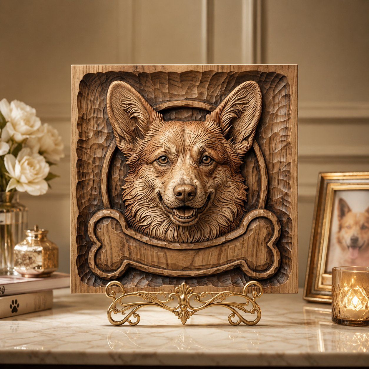 Happy Corgi Dog Portrait CNC Relief STL bas-relief STL — view 7