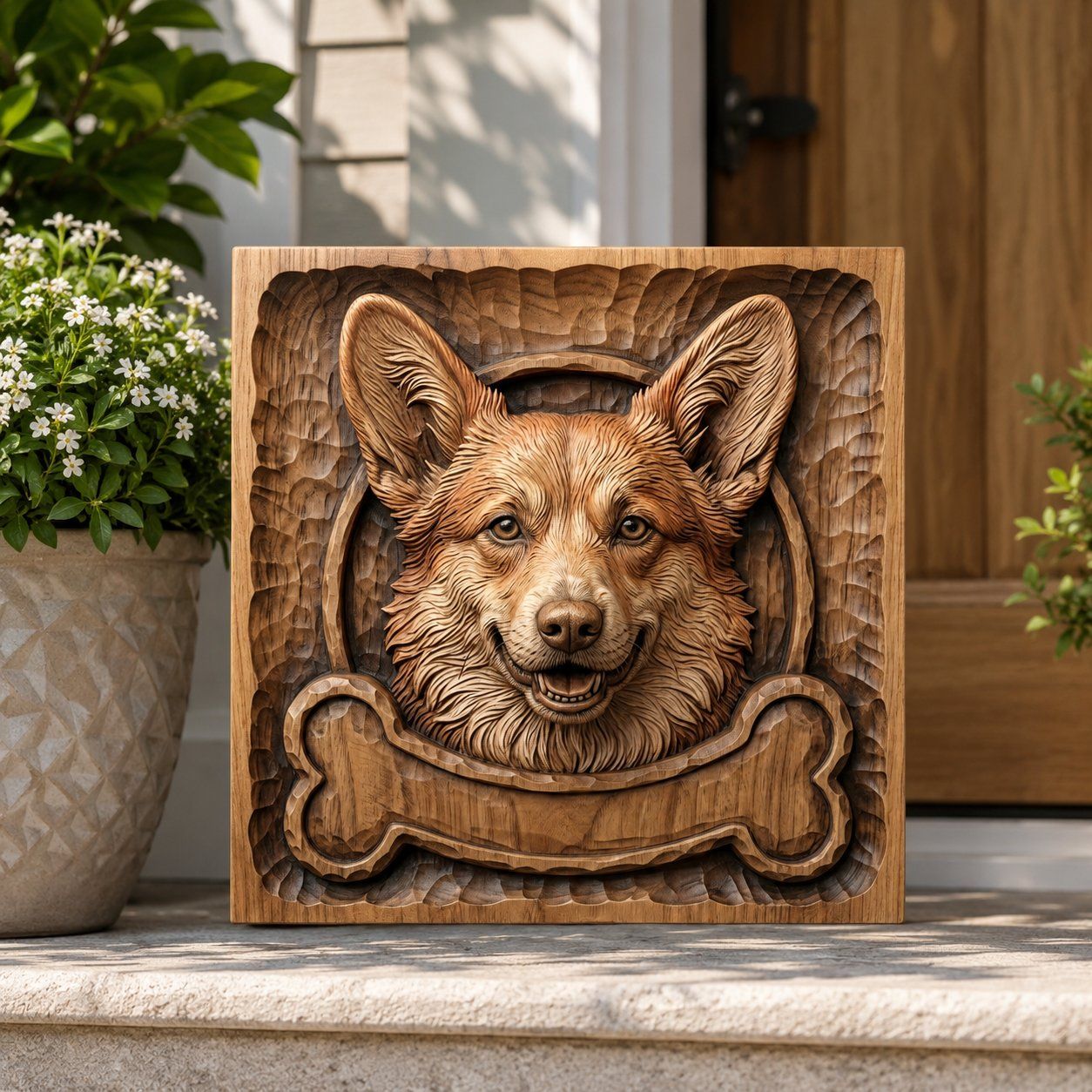 Happy Corgi Dog Portrait CNC Relief STL bas-relief STL — view 8