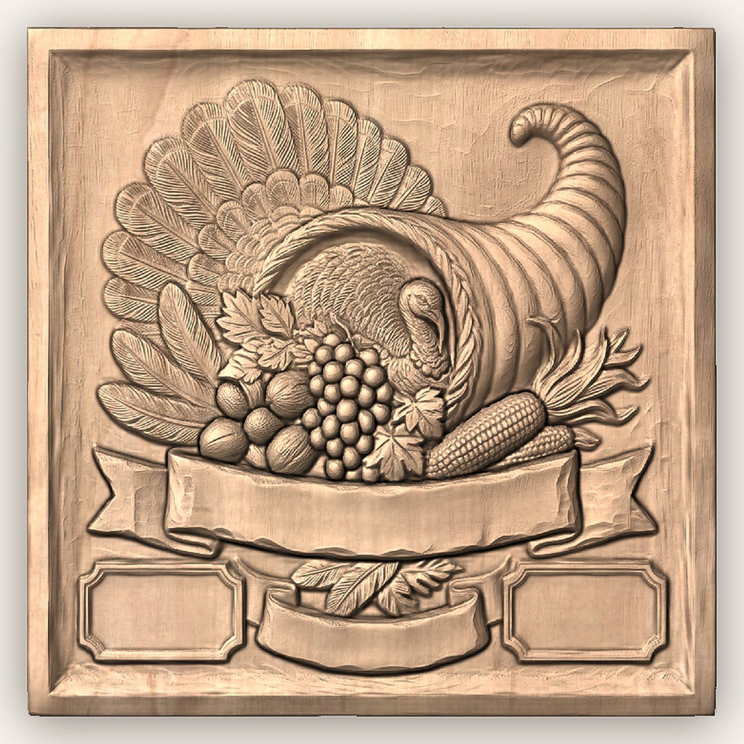 Harvest Cornucopia Turkey CNC Relief STL bas-relief STL — view 3