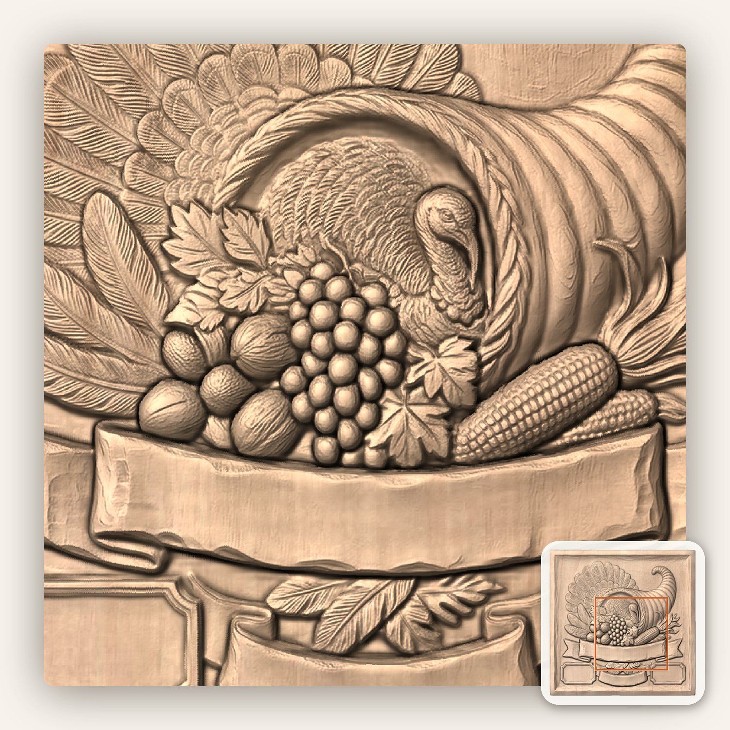 Harvest Cornucopia Turkey CNC Relief STL bas-relief STL — view 5