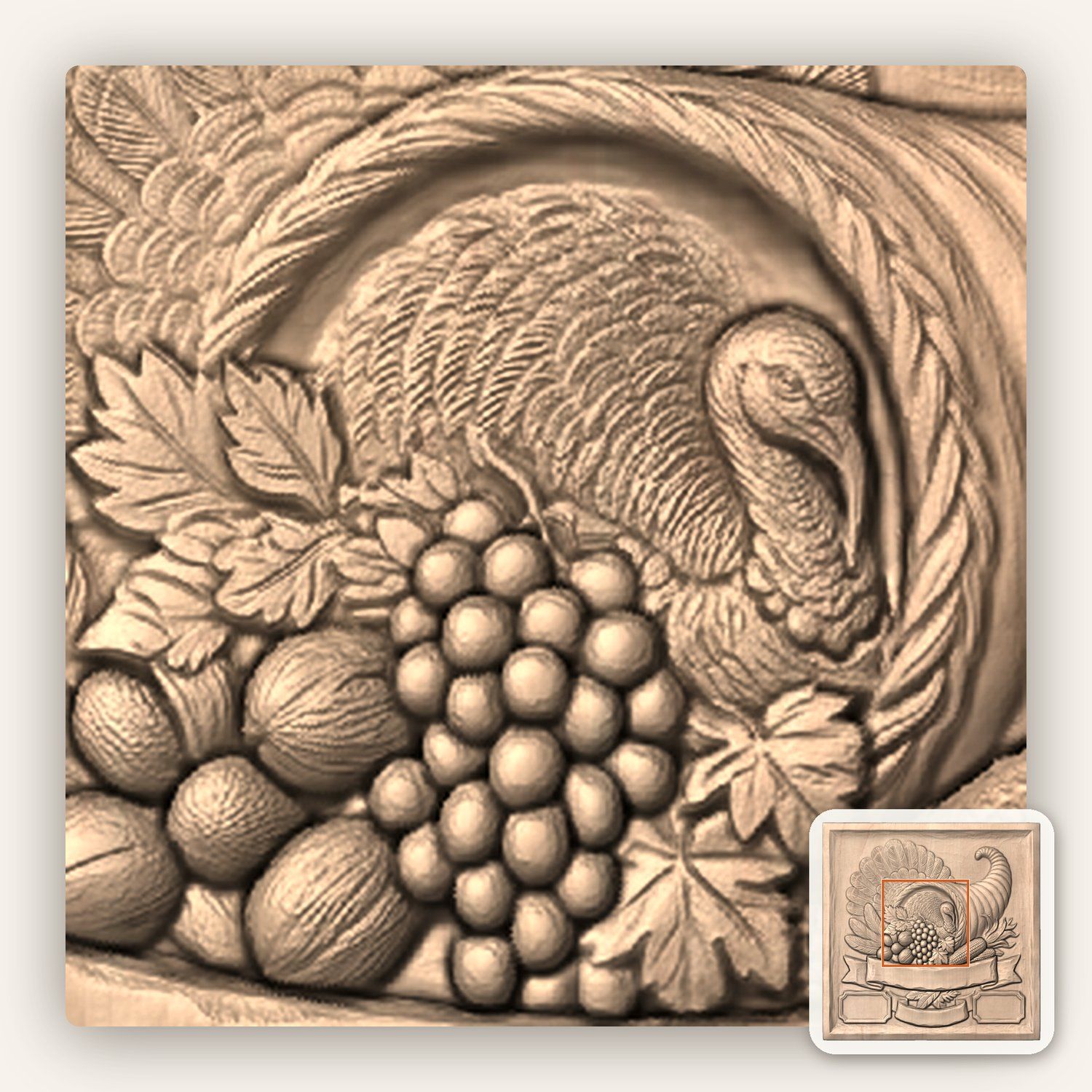 Harvest Cornucopia Turkey CNC Relief STL bas-relief STL — view 6