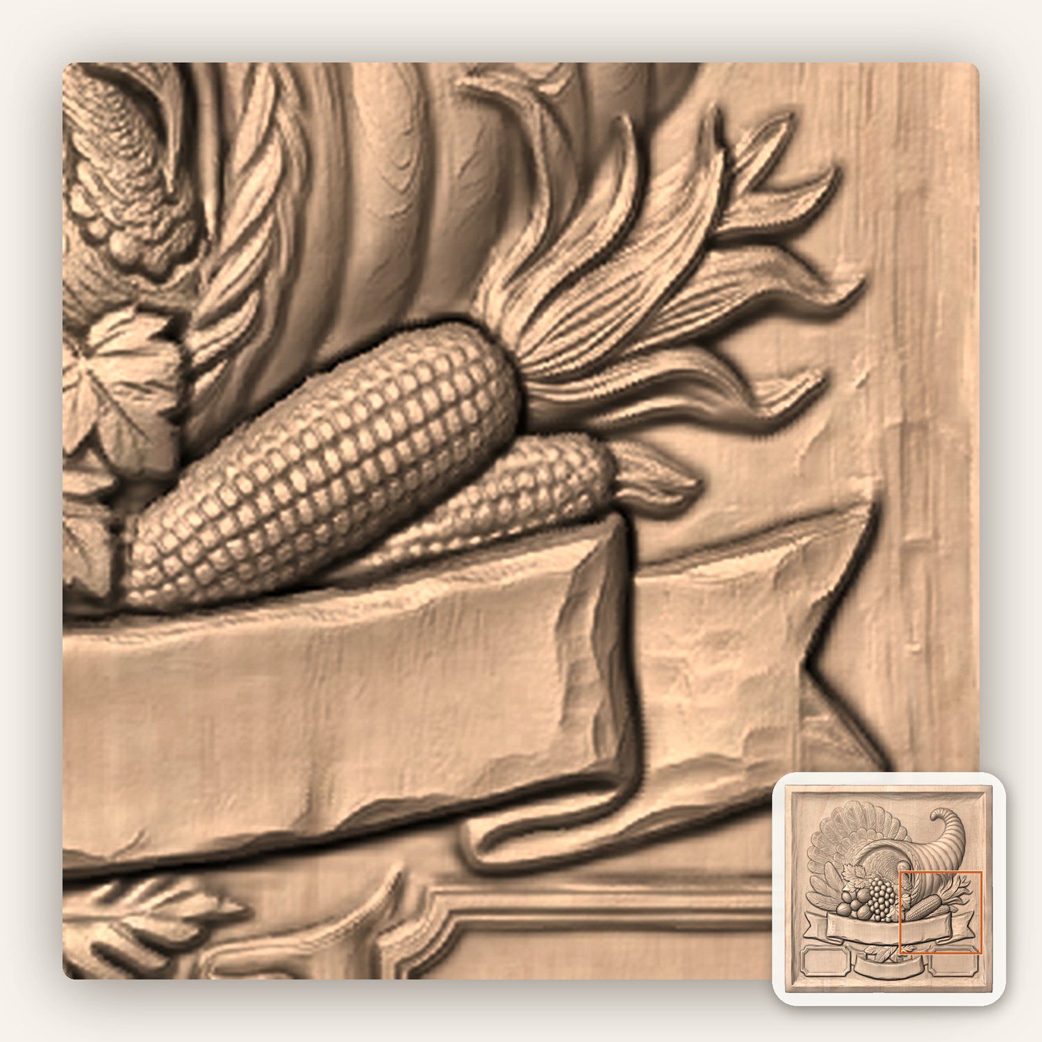 Harvest Cornucopia Turkey CNC Relief STL bas-relief STL — view 7