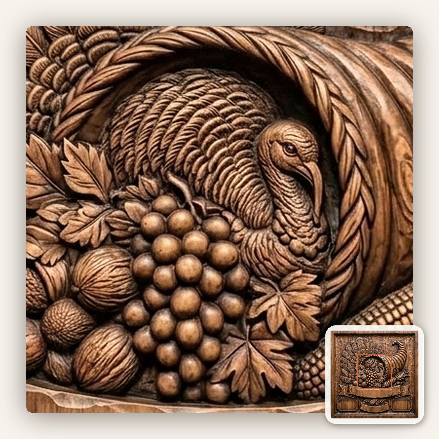 Harvest Cornucopia Turkey CNC Relief STL bas-relief STL — view 10