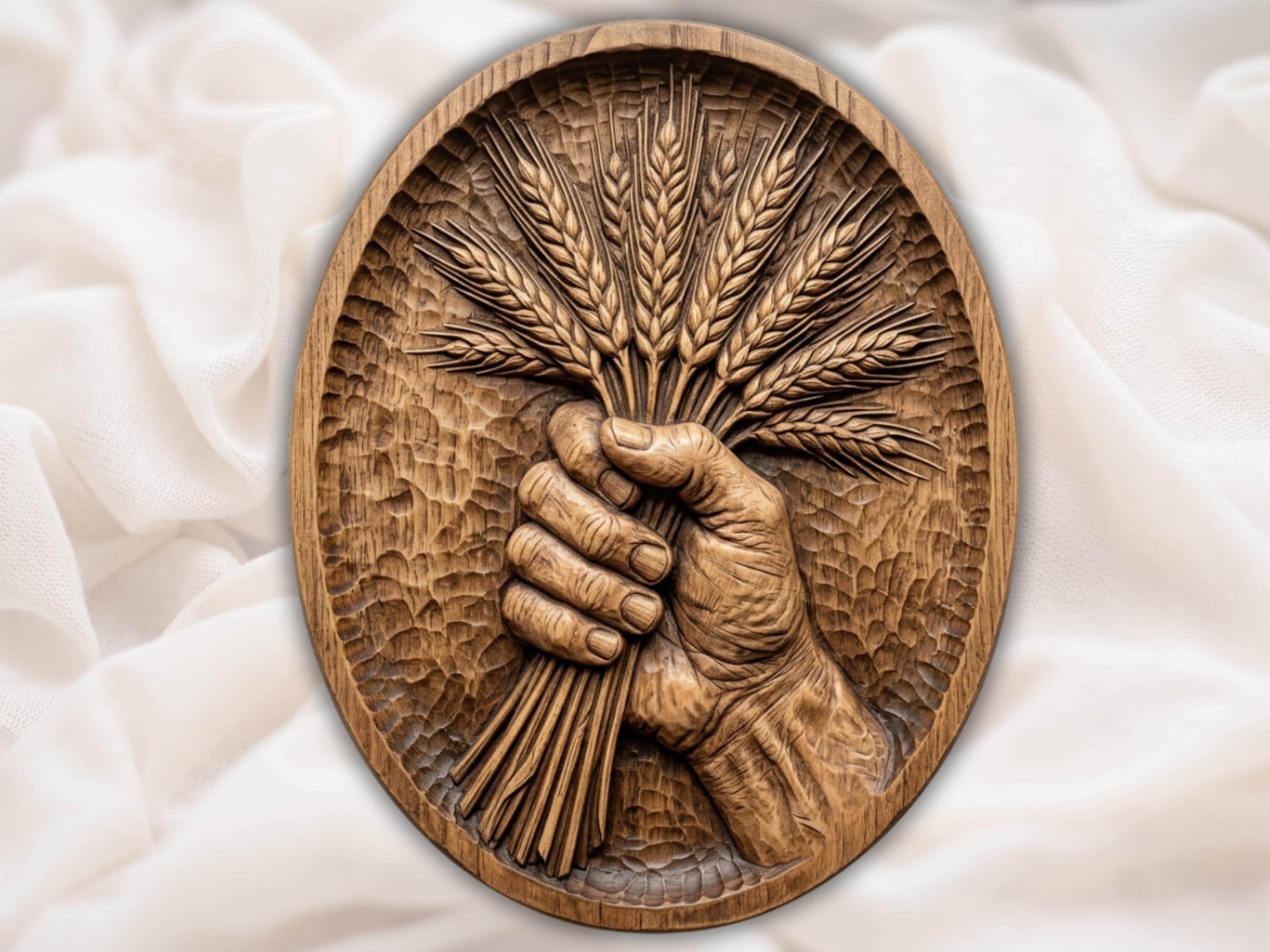 Harvest Hand Wheat Bundle CNC Router STL Carving bas-relief STL file for CNC router, laser engraver & 3D printing