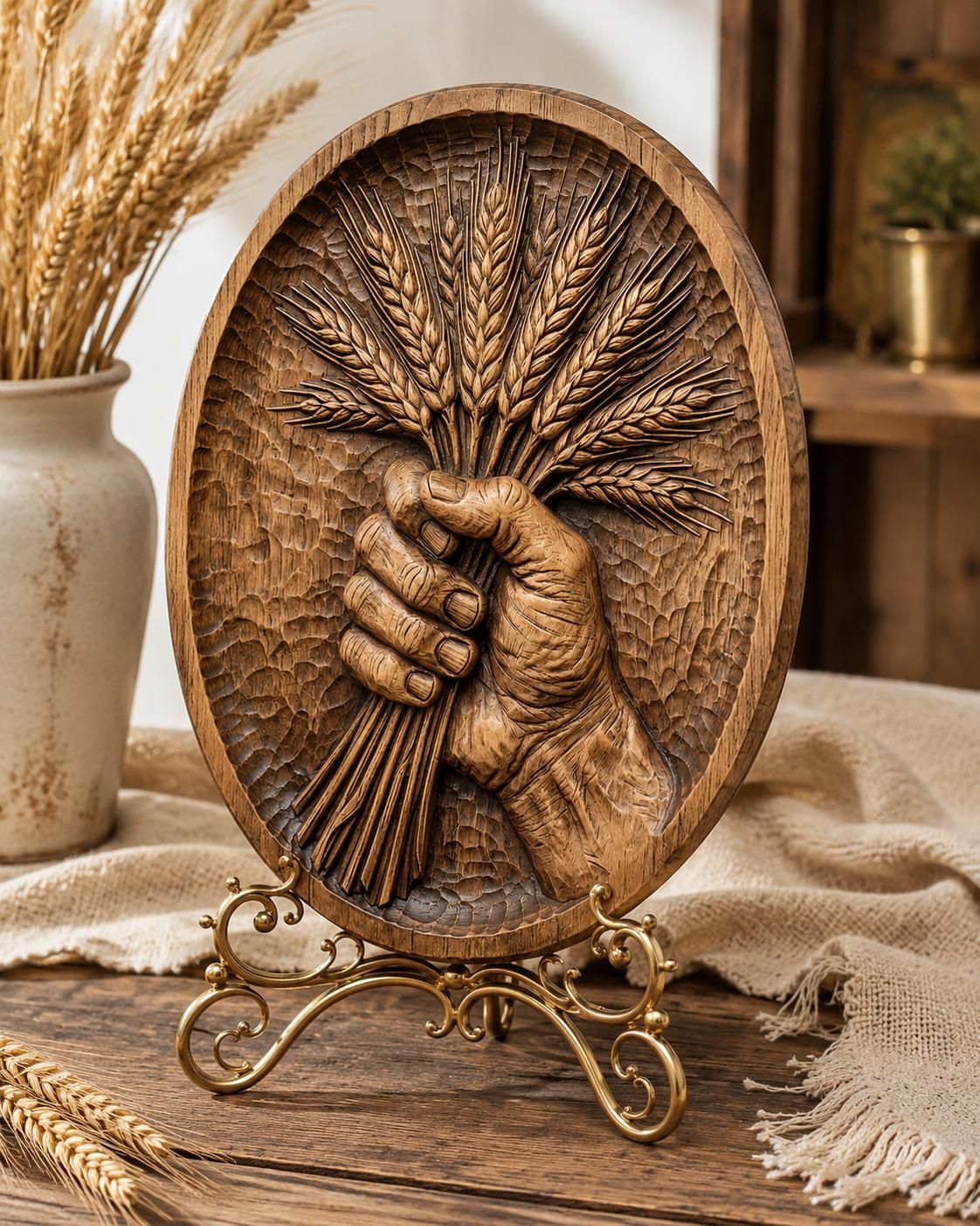 Harvest Hand Wheat Bundle CNC Router STL Carving bas-relief STL — view 3