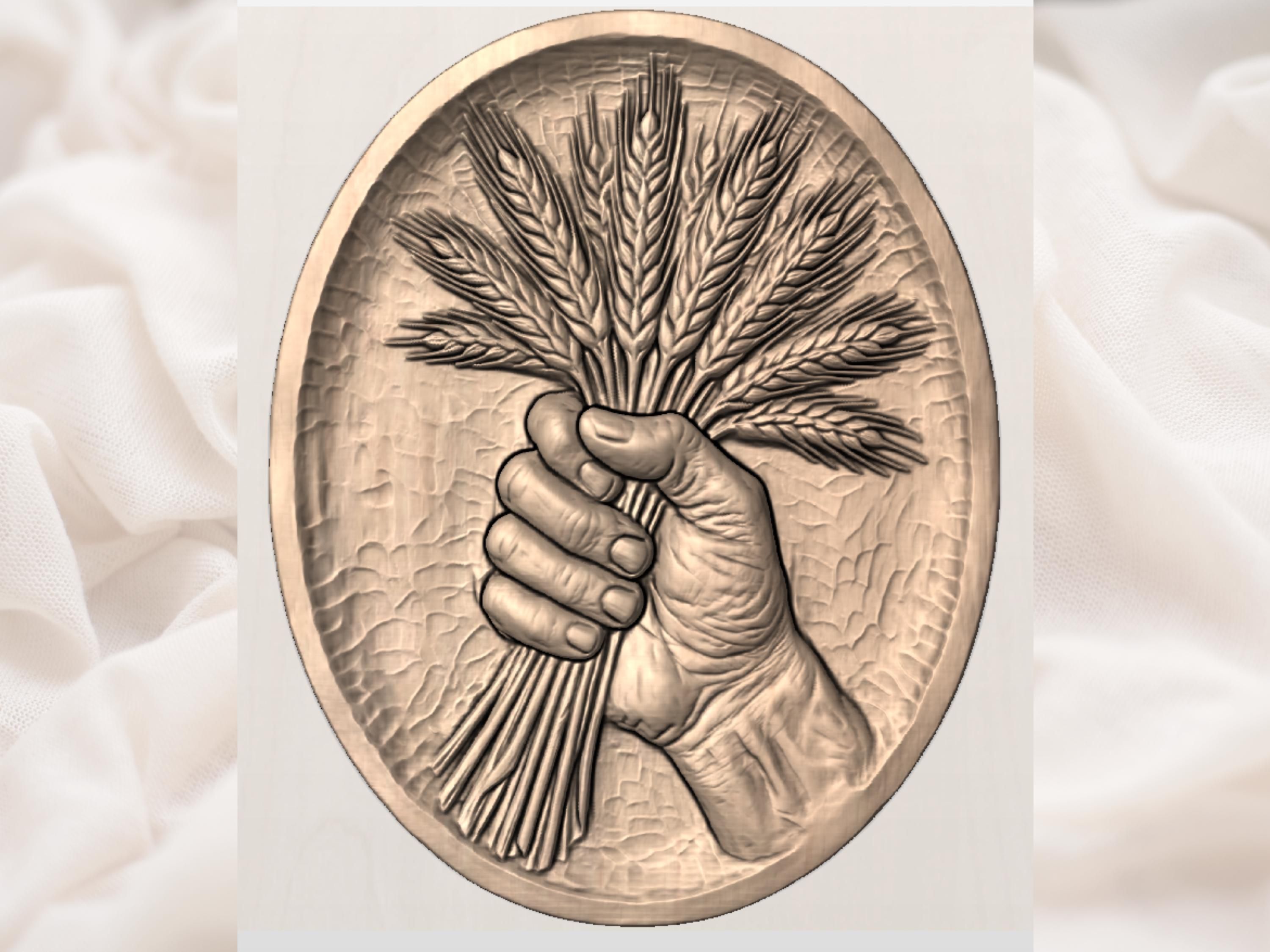 Harvest Hand Wheat Bundle CNC Router STL Carving bas-relief STL — view 4