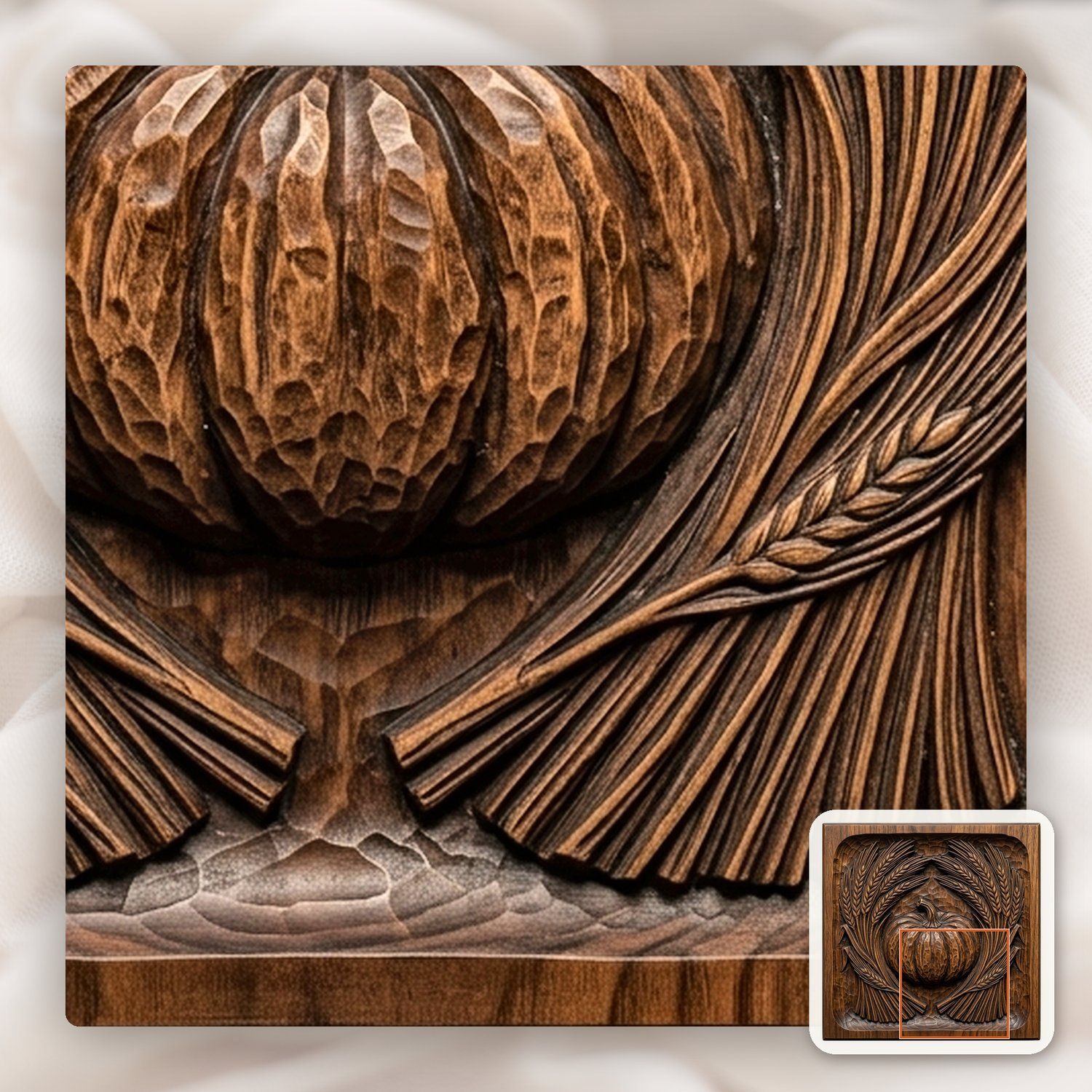 Harvest Pumpkin Wheat Sheaves CNC Relief STL bas-relief STL — view 11