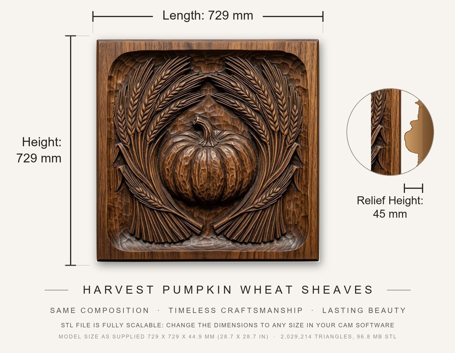 Harvest Pumpkin Wheat Sheaves CNC Relief STL bas-relief STL — view 3