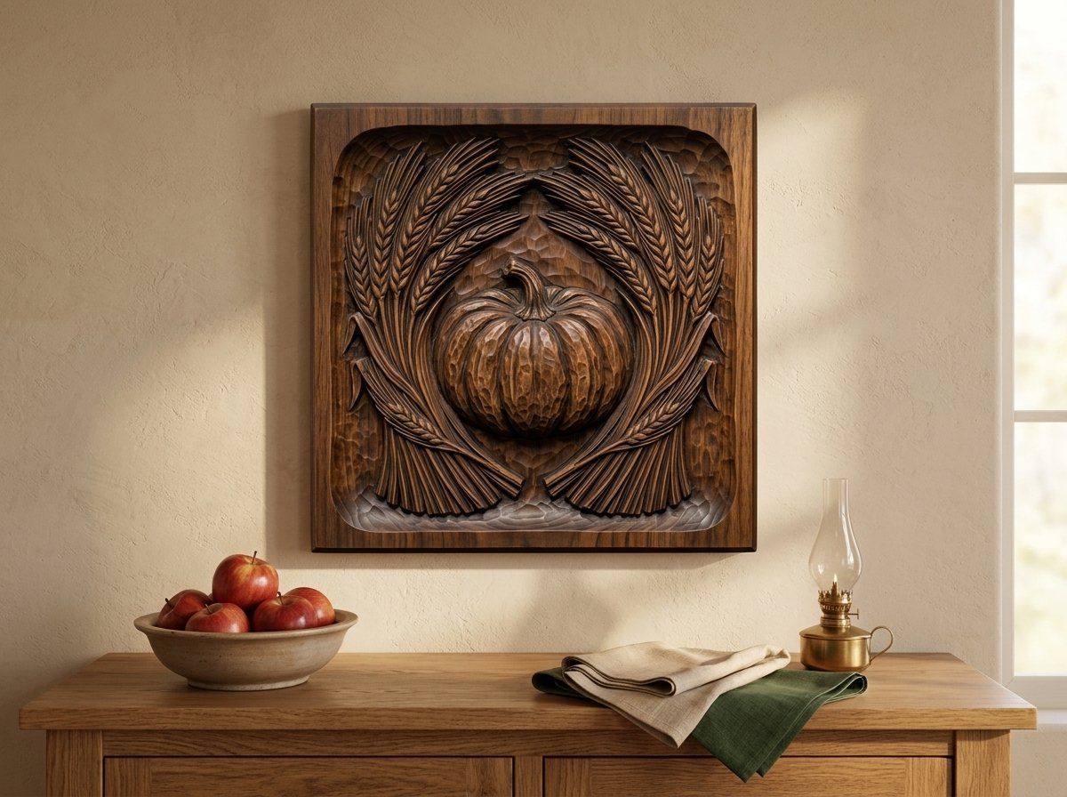 Harvest Pumpkin Wheat Sheaves CNC Relief STL bas-relief STL — view 12
