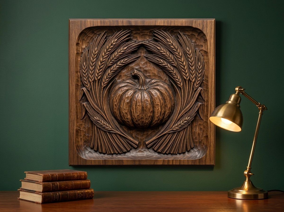 Harvest Pumpkin Wheat Sheaves CNC Relief STL bas-relief STL — view 13