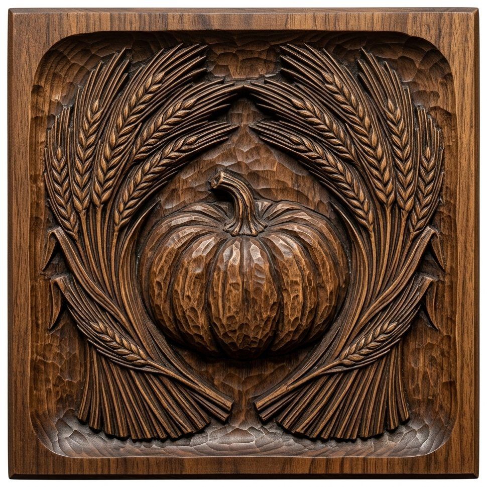 Harvest Pumpkin Wheat Sheaves CNC Relief STL bas-relief STL — view 14