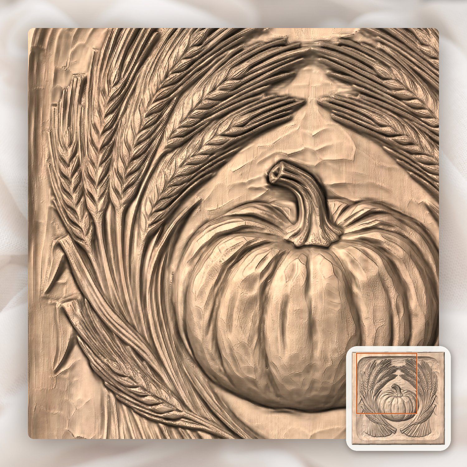 Harvest Pumpkin Wheat Sheaves CNC Relief STL bas-relief STL — view 6