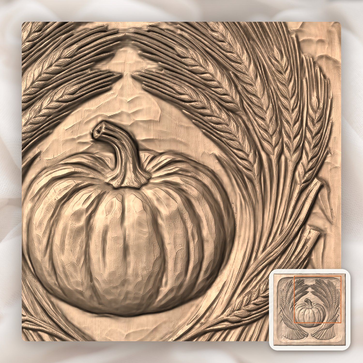 Harvest Pumpkin Wheat Sheaves CNC Relief STL bas-relief STL — view 7