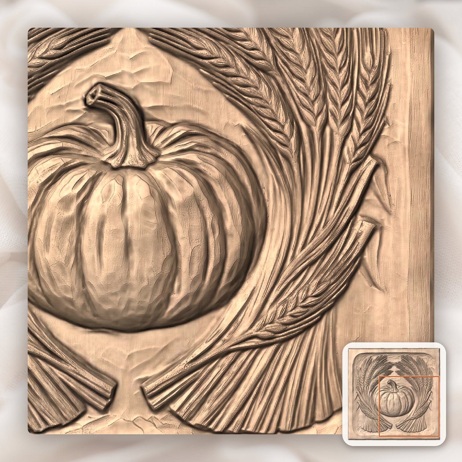 Harvest Pumpkin Wheat Sheaves CNC Relief STL bas-relief STL — view 8