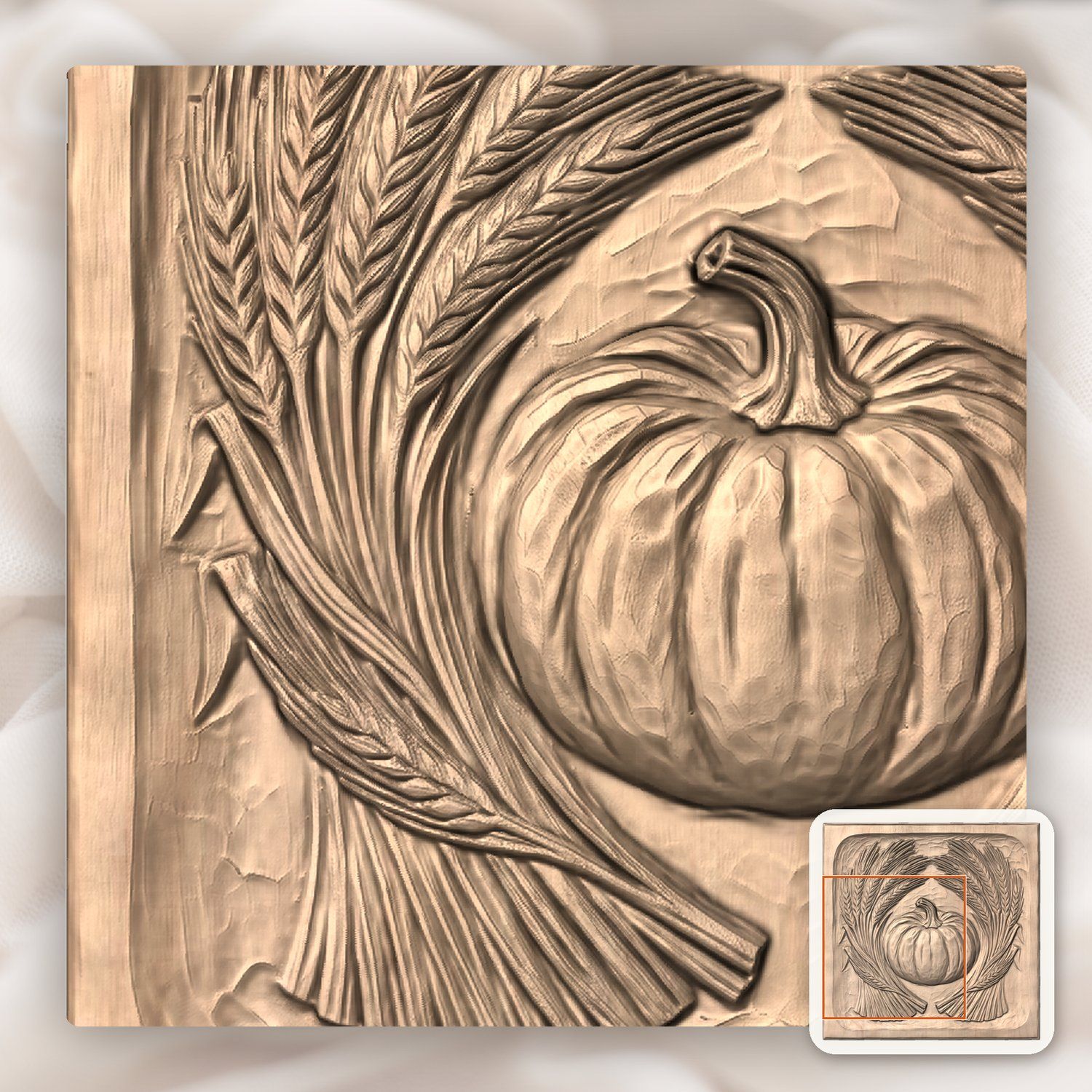 Harvest Pumpkin Wheat Sheaves CNC Relief STL bas-relief STL — view 9