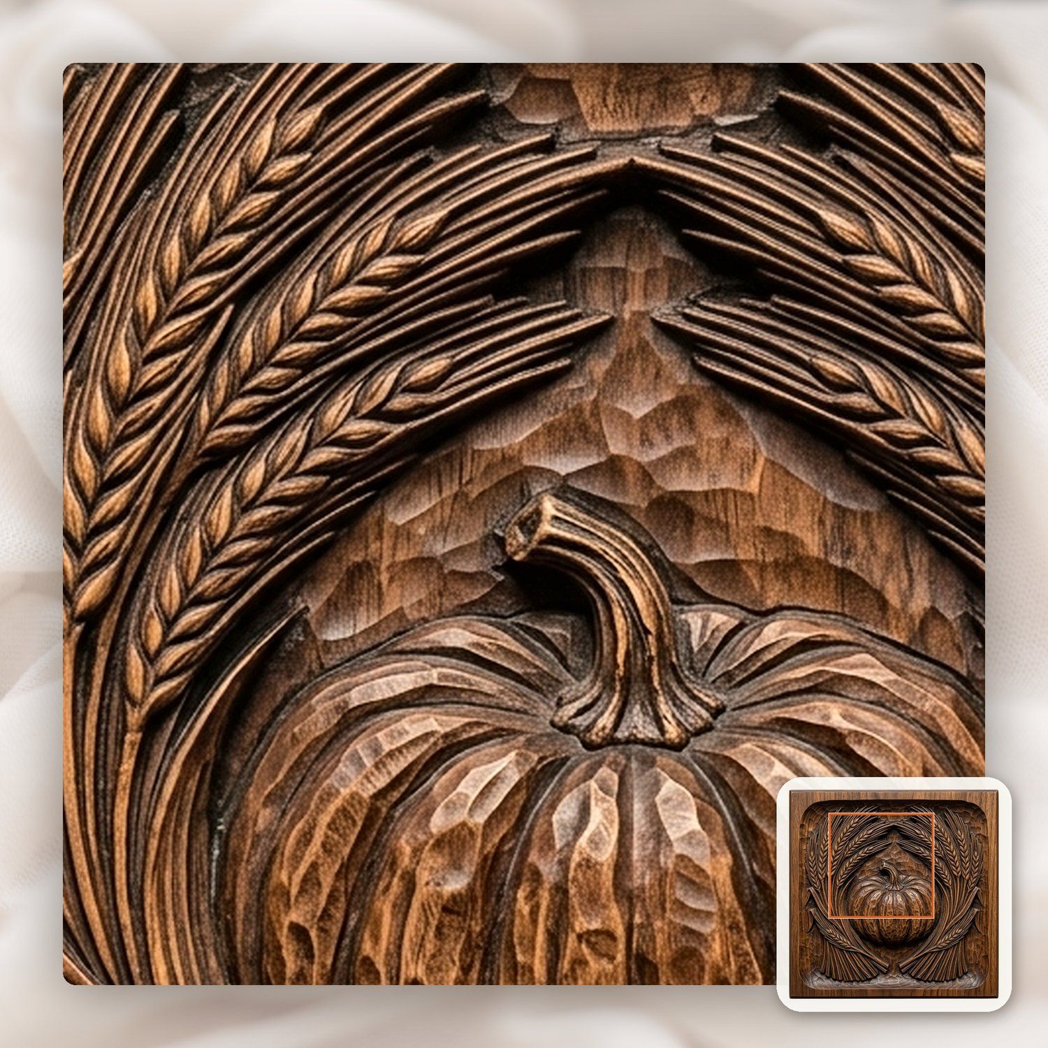 Harvest Pumpkin Wheat Sheaves CNC Relief STL bas-relief STL — view 10