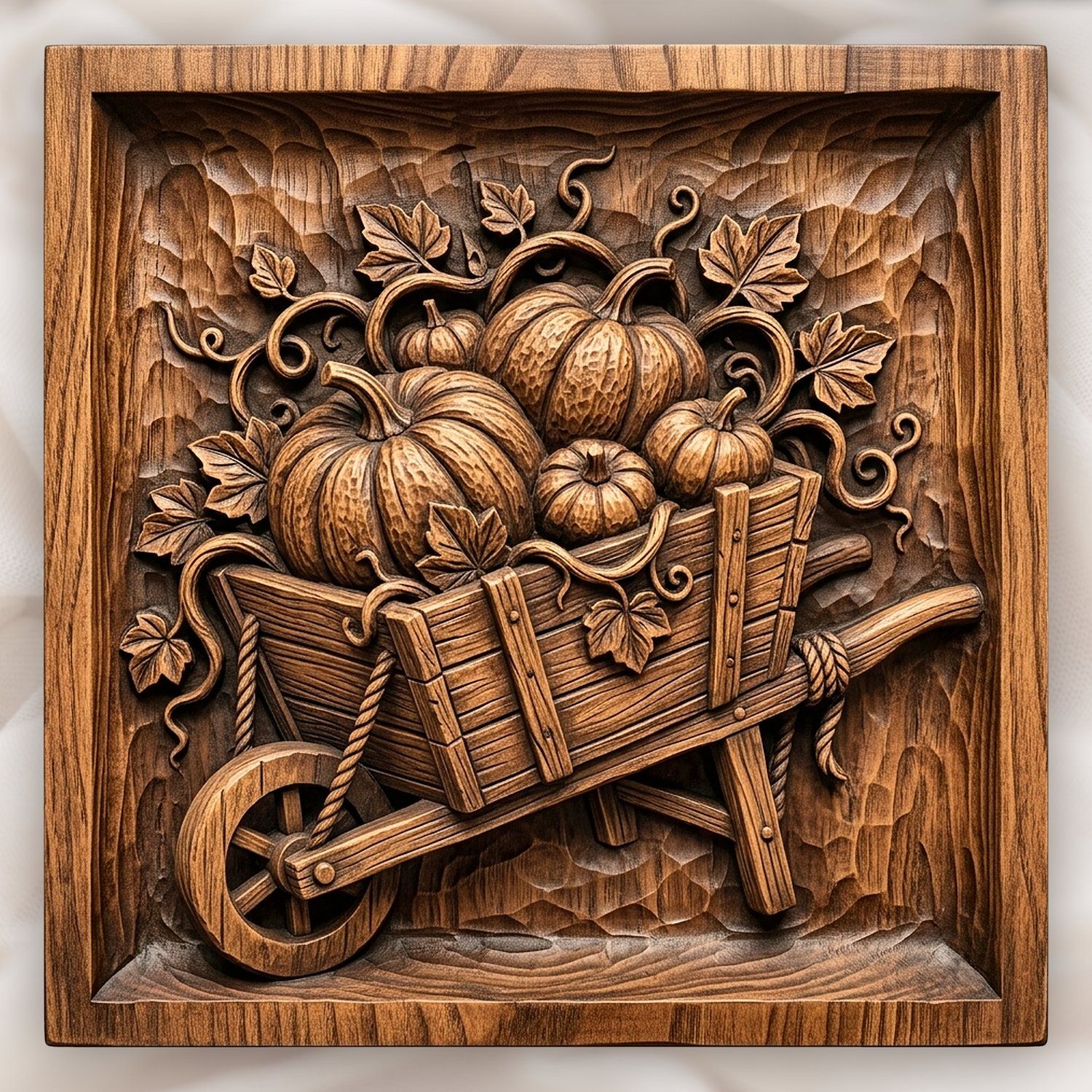Harvest Pumpkins Wheelbarrow Autumn Farmhouse CNC Relief STL bas-relief STL design