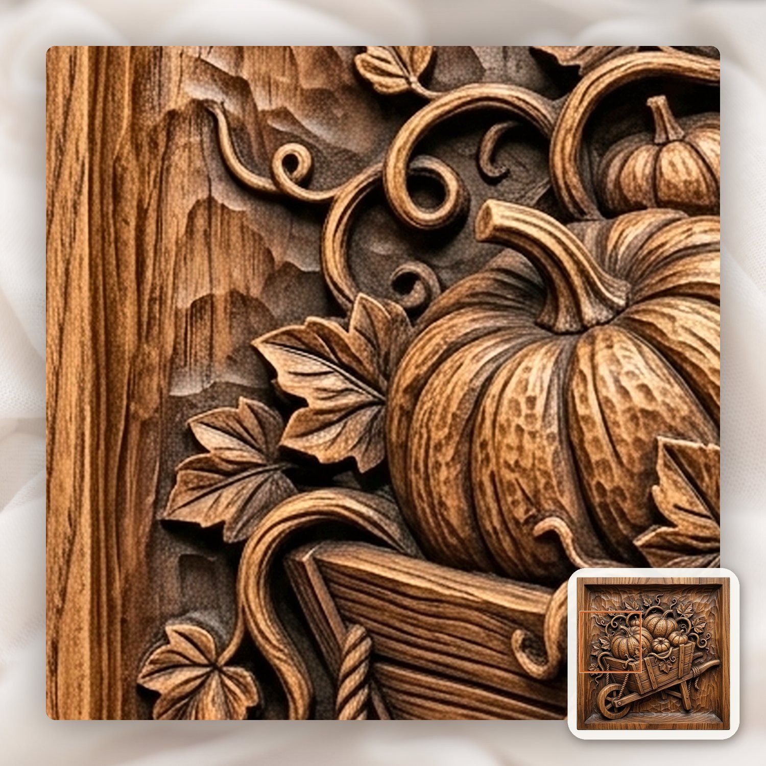 Harvest Pumpkins Wheelbarrow Autumn Farmhouse CNC Relief STL bas-relief STL — view 12