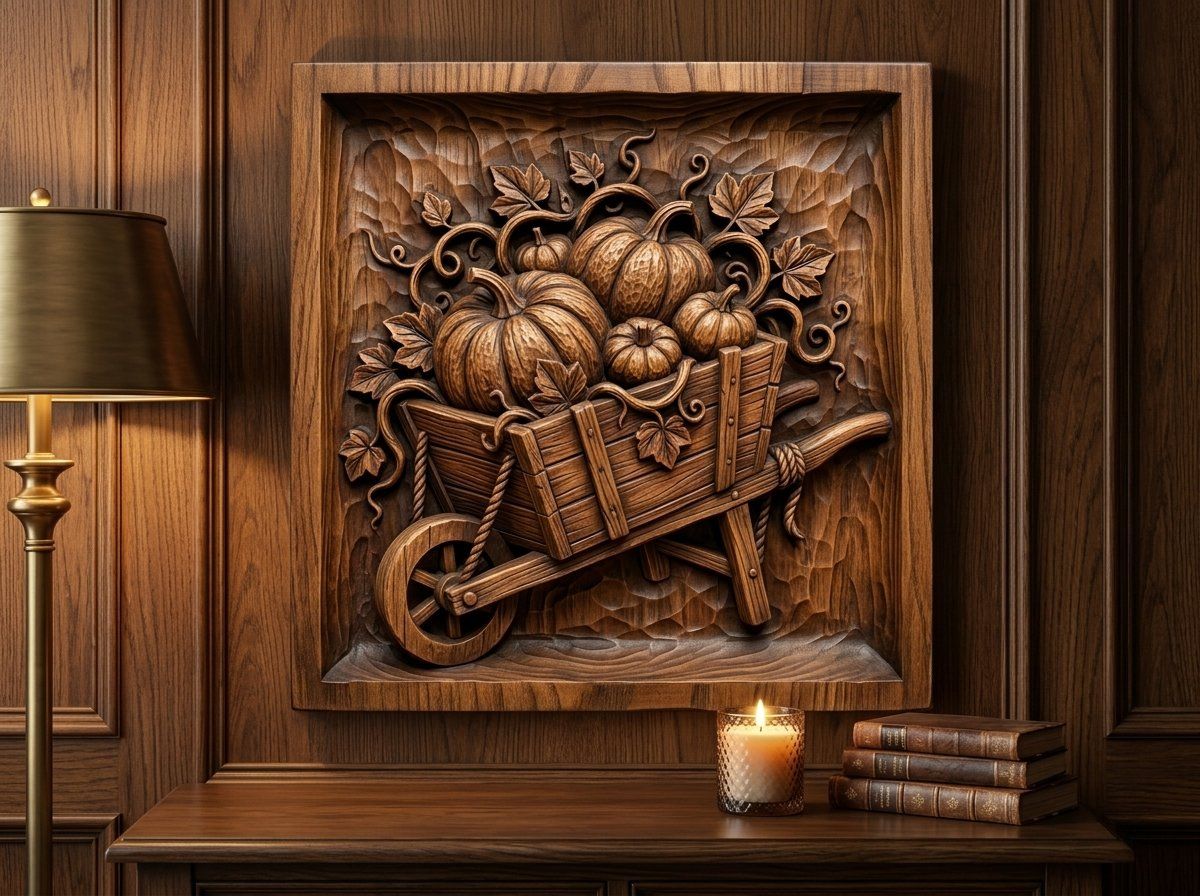 Harvest Pumpkins Wheelbarrow Autumn Farmhouse CNC Relief STL bas-relief STL — view 14