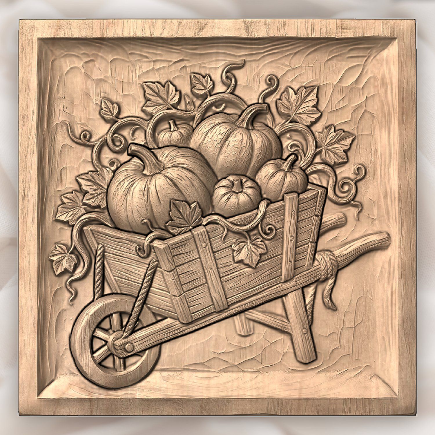 Harvest Pumpkins Wheelbarrow Autumn Farmhouse CNC Relief STL bas-relief STL — view 5
