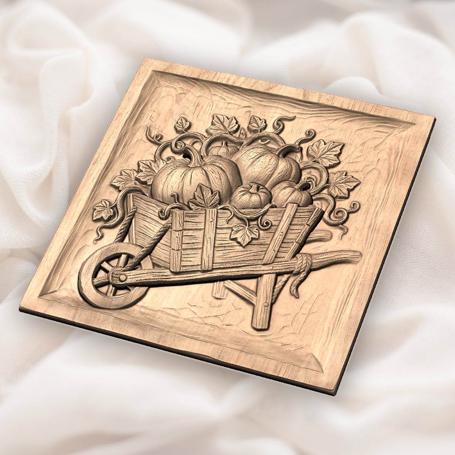 Harvest Pumpkins Wheelbarrow Autumn Farmhouse CNC Relief STL bas-relief STL — view 6