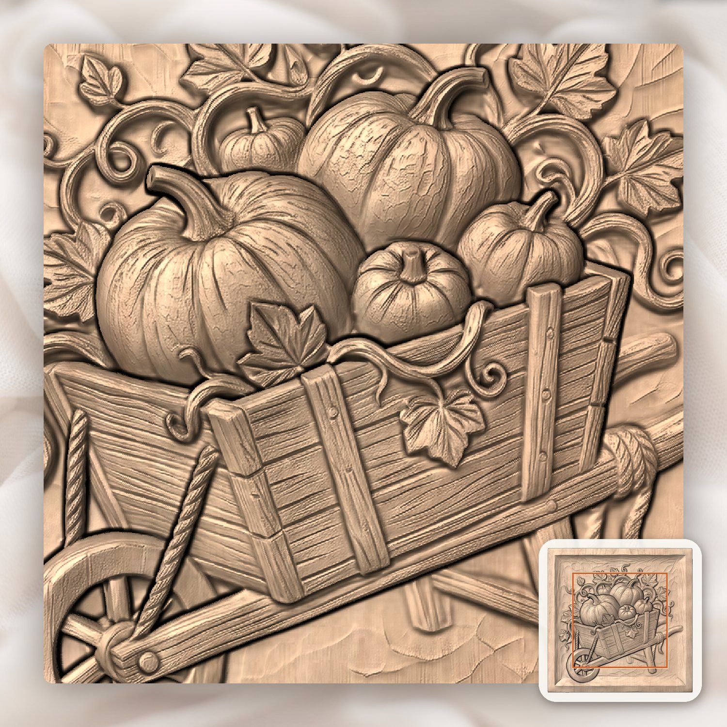Harvest Pumpkins Wheelbarrow Autumn Farmhouse CNC Relief STL bas-relief STL — view 7