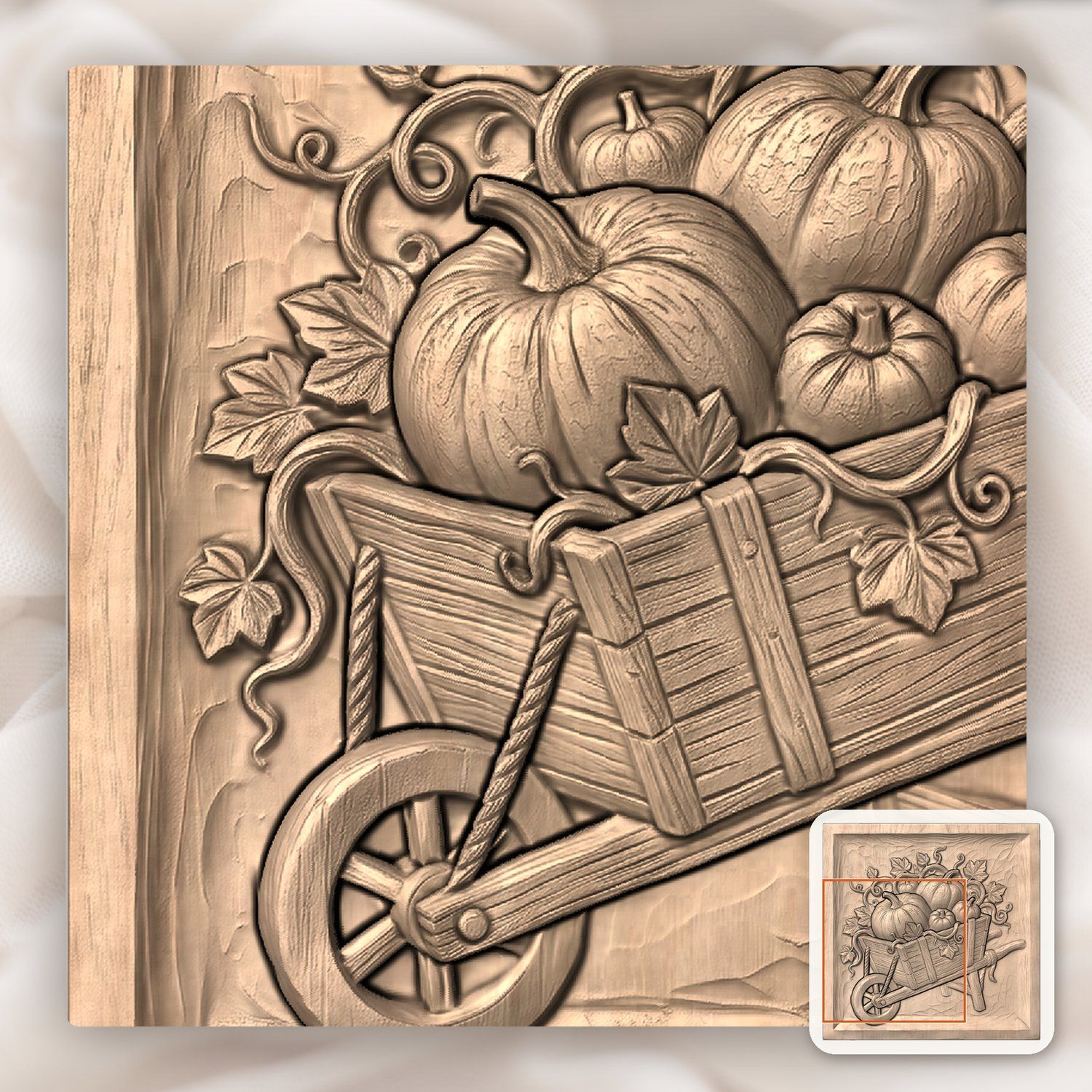 Harvest Pumpkins Wheelbarrow Autumn Farmhouse CNC Relief STL bas-relief STL — view 8