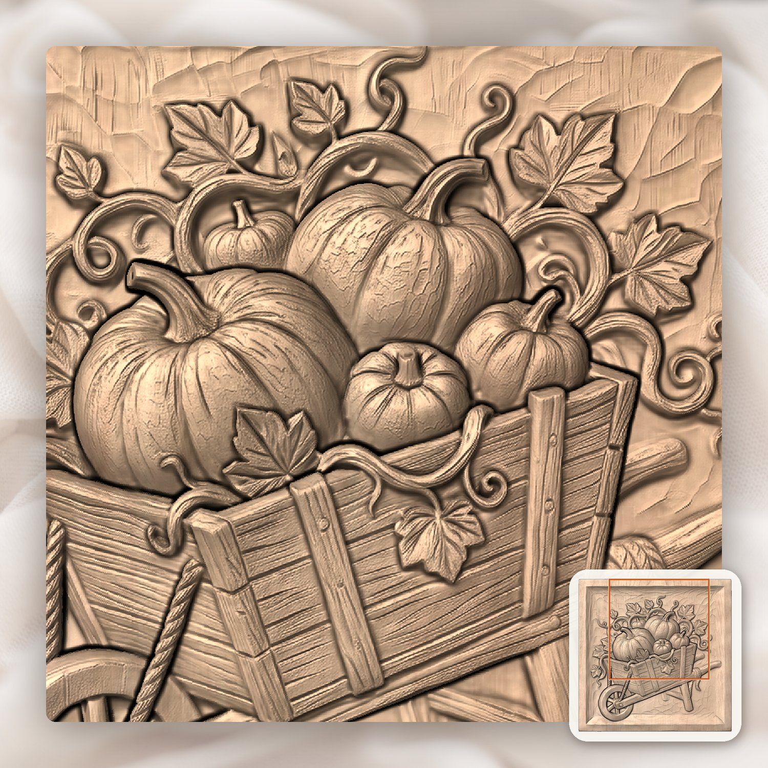 Harvest Pumpkins Wheelbarrow Autumn Farmhouse CNC Relief STL bas-relief STL — view 9
