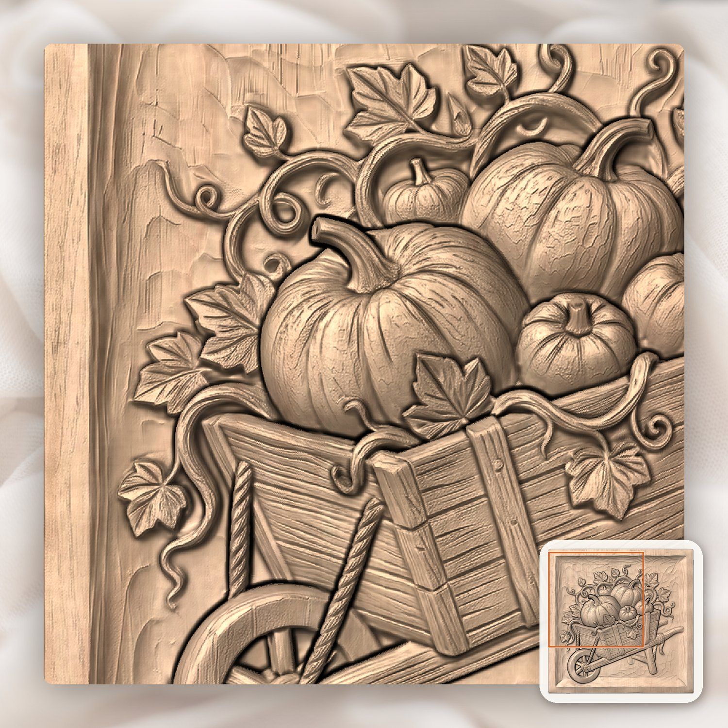 Harvest Pumpkins Wheelbarrow Autumn Farmhouse CNC Relief STL bas-relief STL — view 10