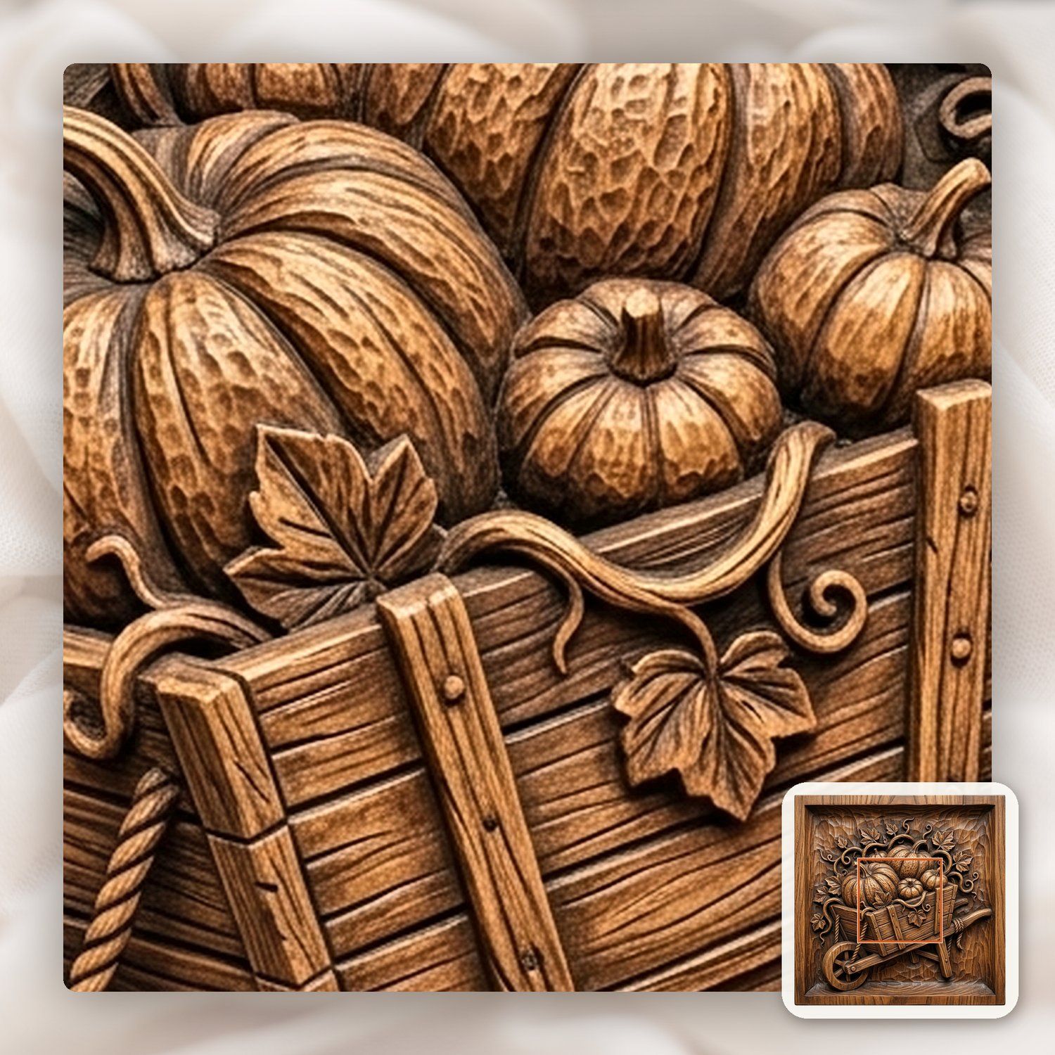 Harvest Pumpkins Wheelbarrow Autumn Farmhouse CNC Relief STL bas-relief STL — view 11