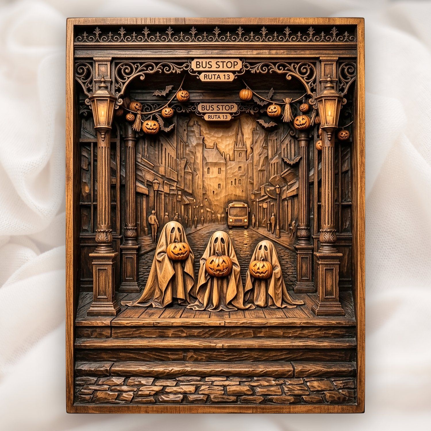 Haunted Bus Stop Ghost Trio CNC Relief STL bas-relief STL design