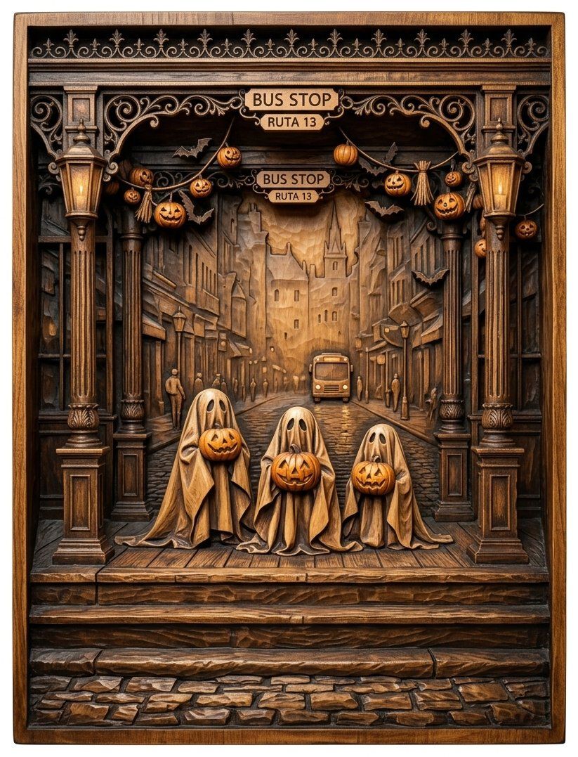 Haunted Bus Stop Ghost Trio CNC Relief STL bas-relief STL — view 13