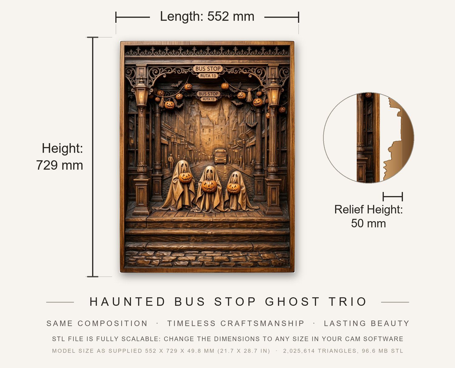 Haunted Bus Stop Ghost Trio CNC Relief STL bas-relief STL — view 3