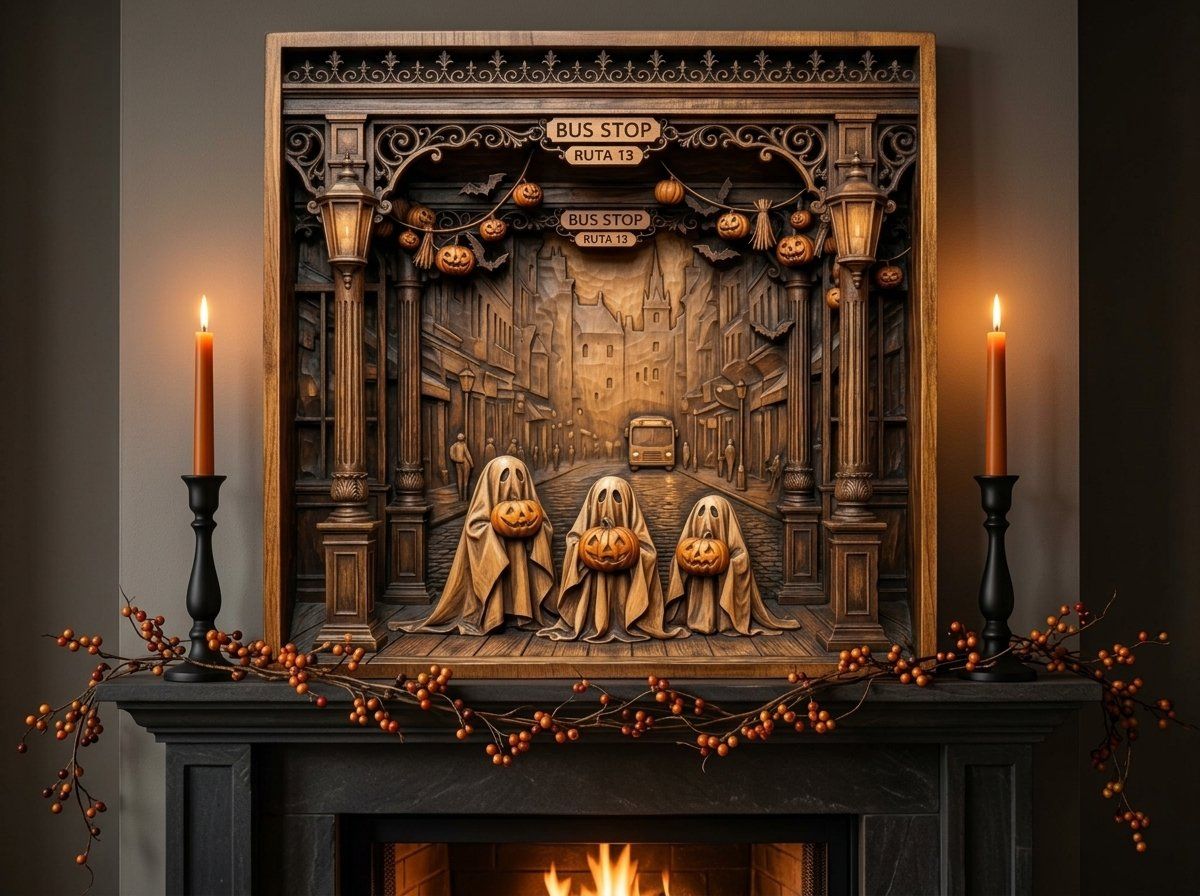 Haunted Bus Stop Ghost Trio CNC Relief STL bas-relief STL — view 15