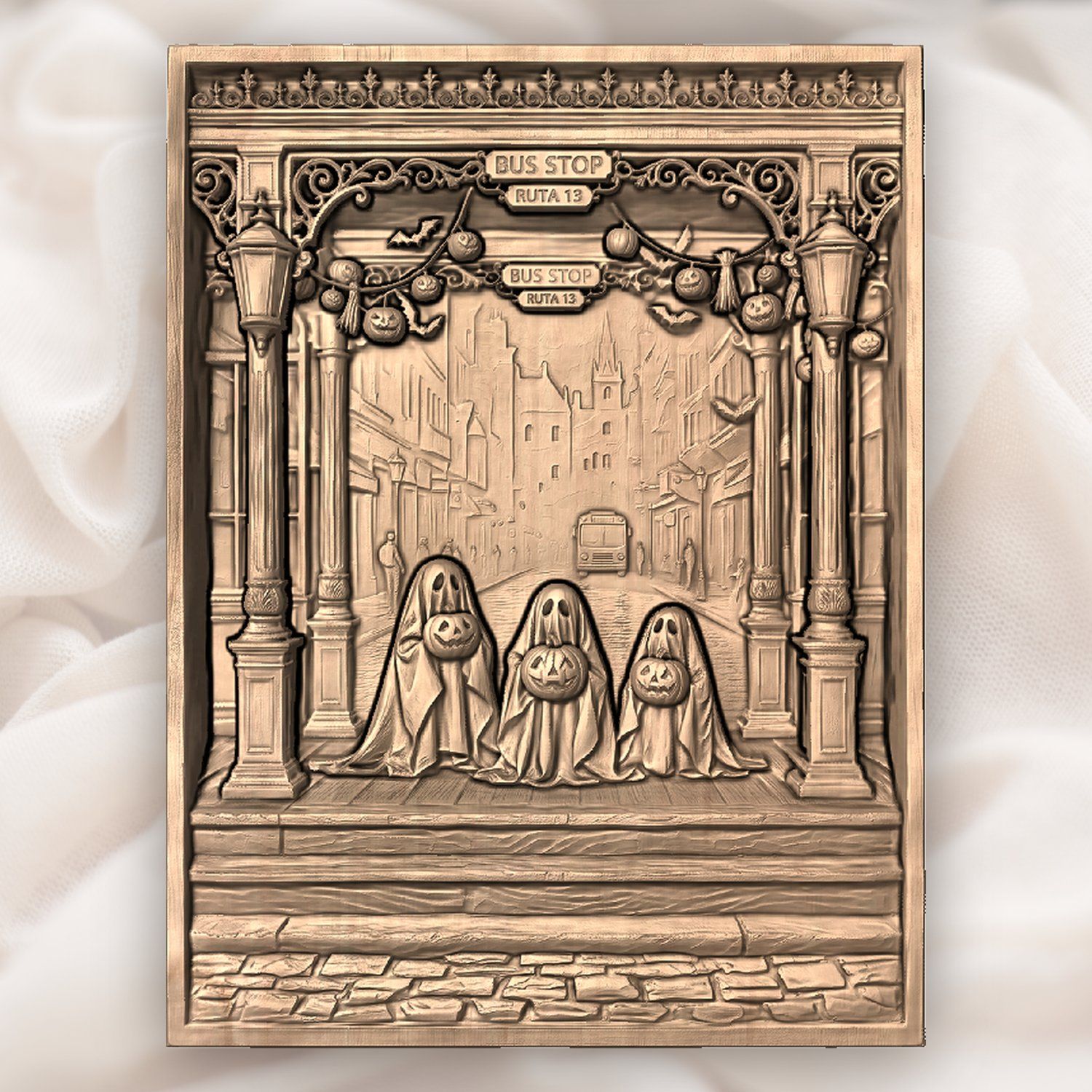 Haunted Bus Stop Ghost Trio CNC Relief STL bas-relief STL — view 4
