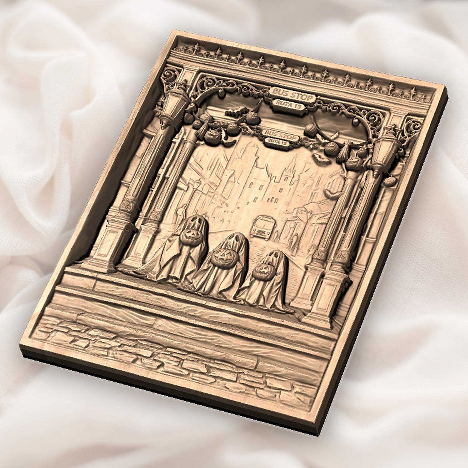 Haunted Bus Stop Ghost Trio CNC Relief STL bas-relief STL — view 5