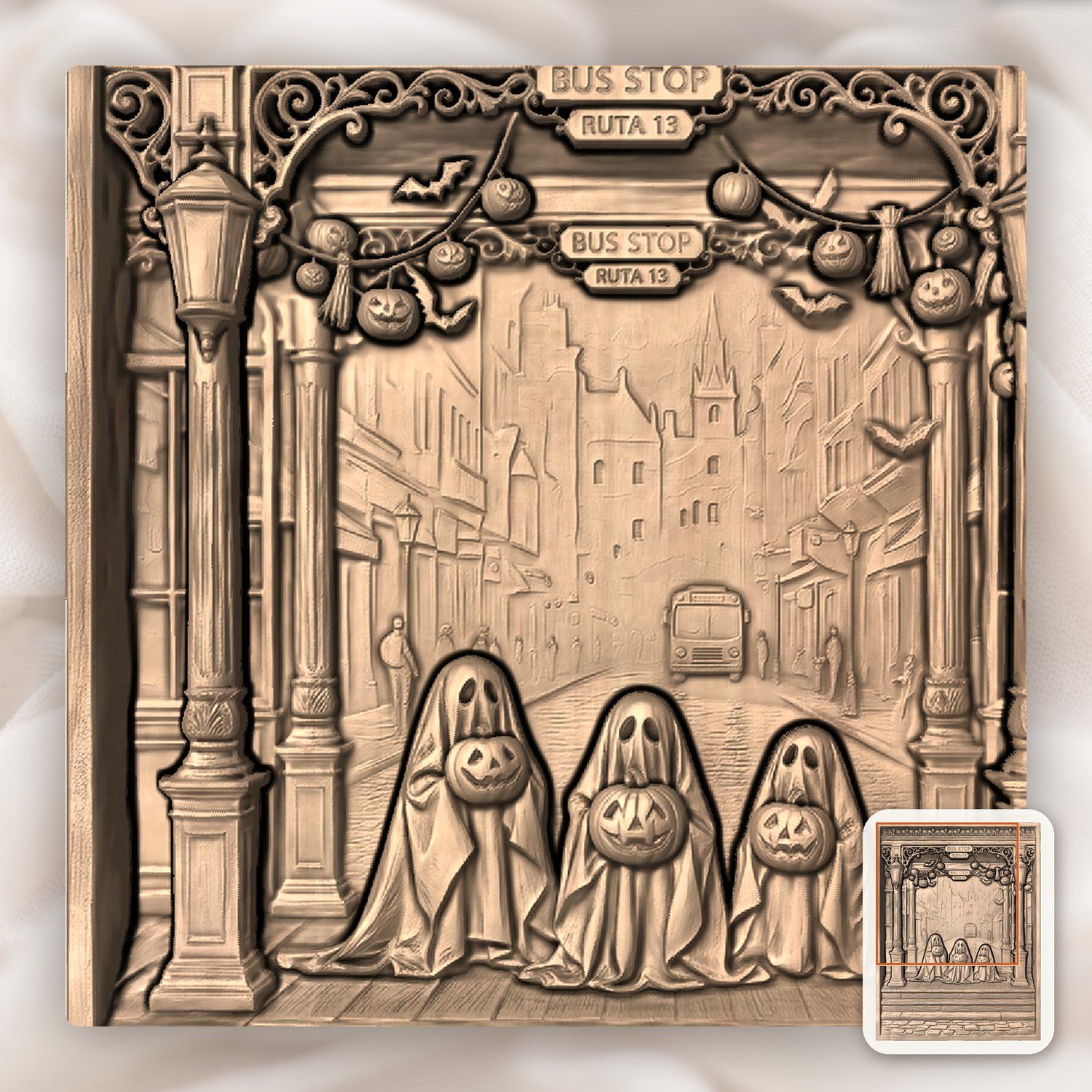Haunted Bus Stop Ghost Trio CNC Relief STL bas-relief STL — view 6