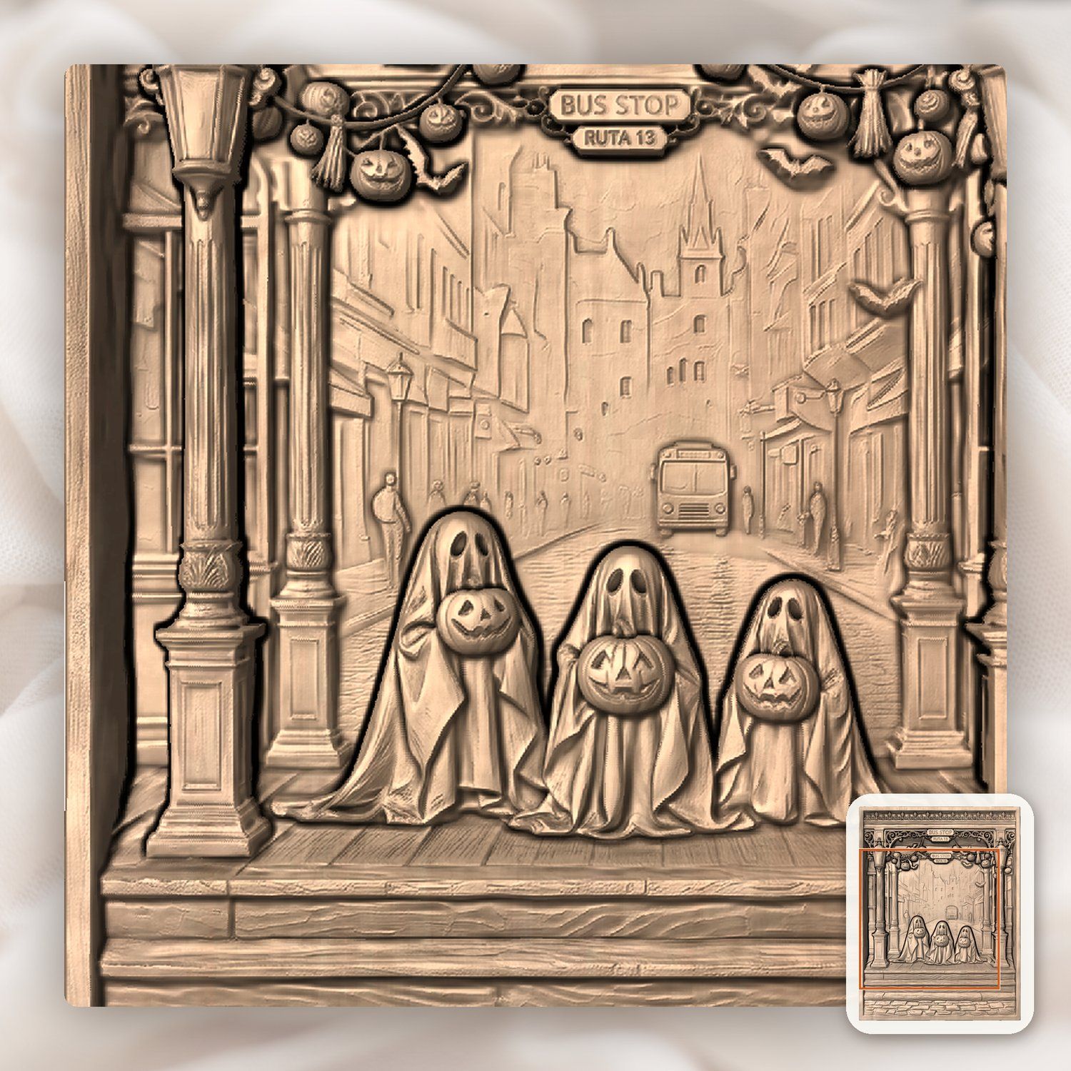 Haunted Bus Stop Ghost Trio CNC Relief STL bas-relief STL — view 7