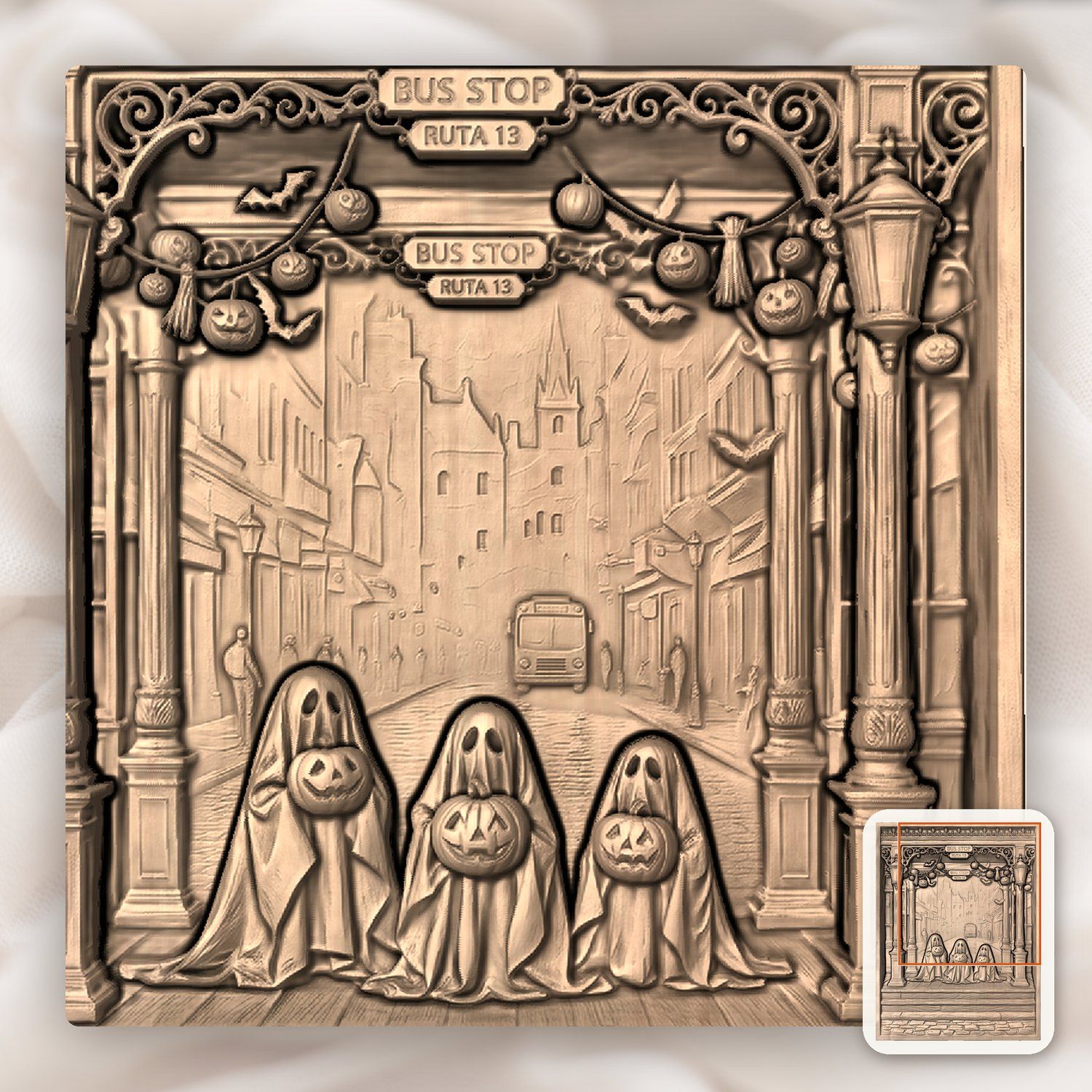 Haunted Bus Stop Ghost Trio CNC Relief STL bas-relief STL — view 8
