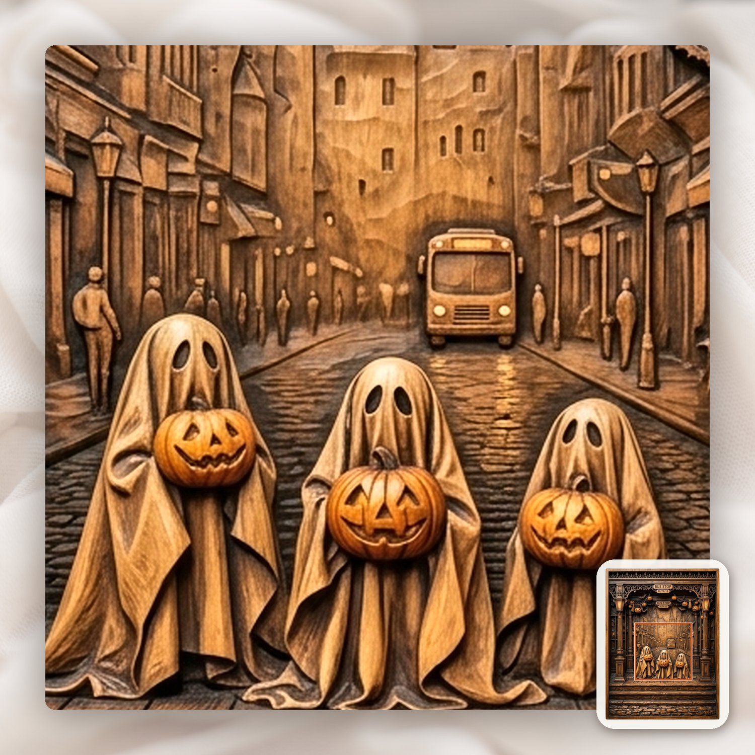 Haunted Bus Stop Ghost Trio CNC Relief STL bas-relief STL — view 10