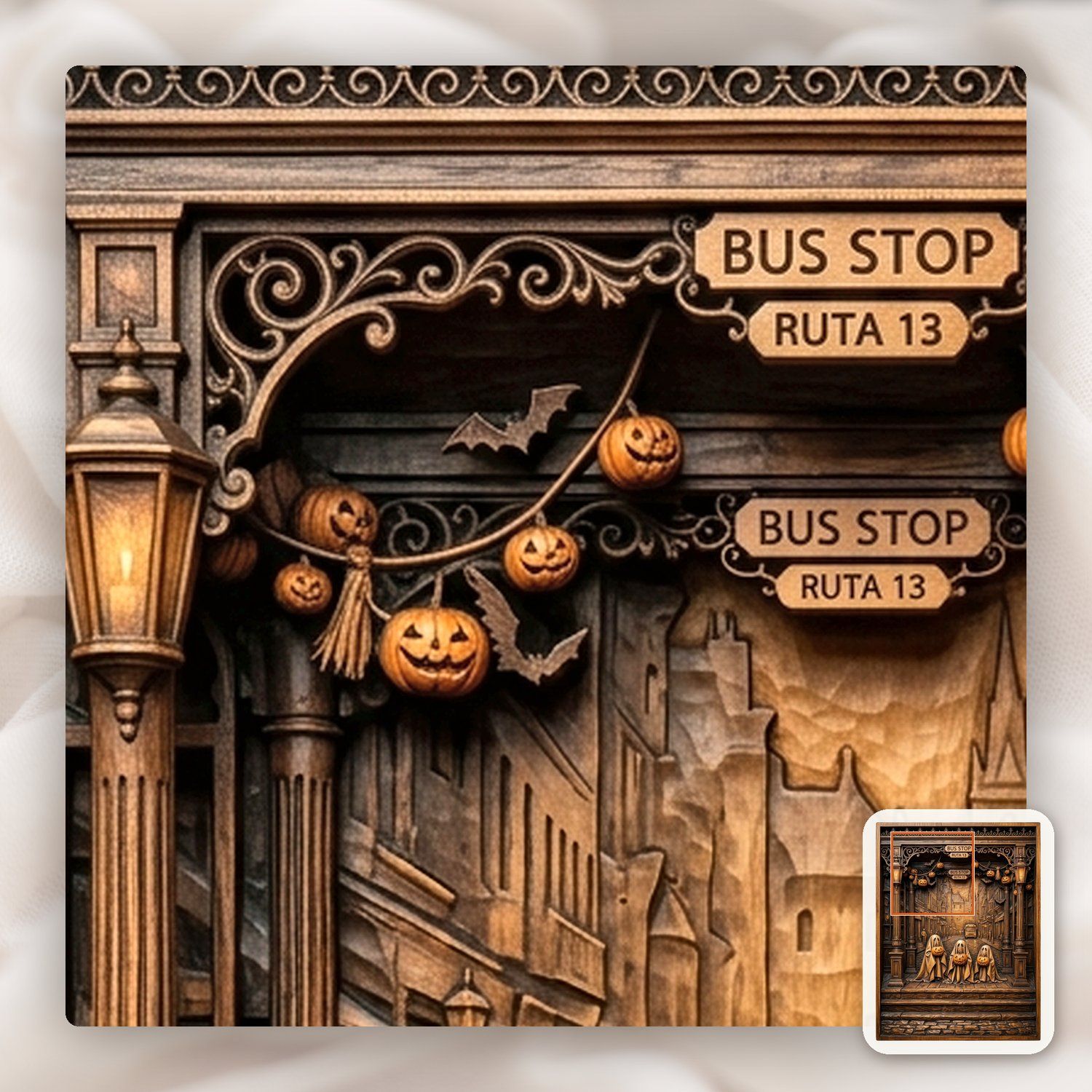 Haunted Bus Stop Ghost Trio CNC Relief STL bas-relief STL — view 11