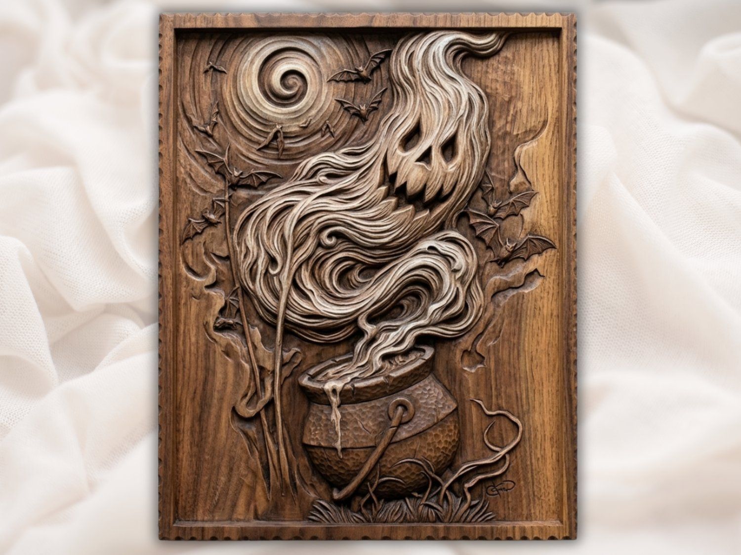 Haunted Ghost Cauldron Spooky Halloween CNC Relief STL bas-relief STL — view 2