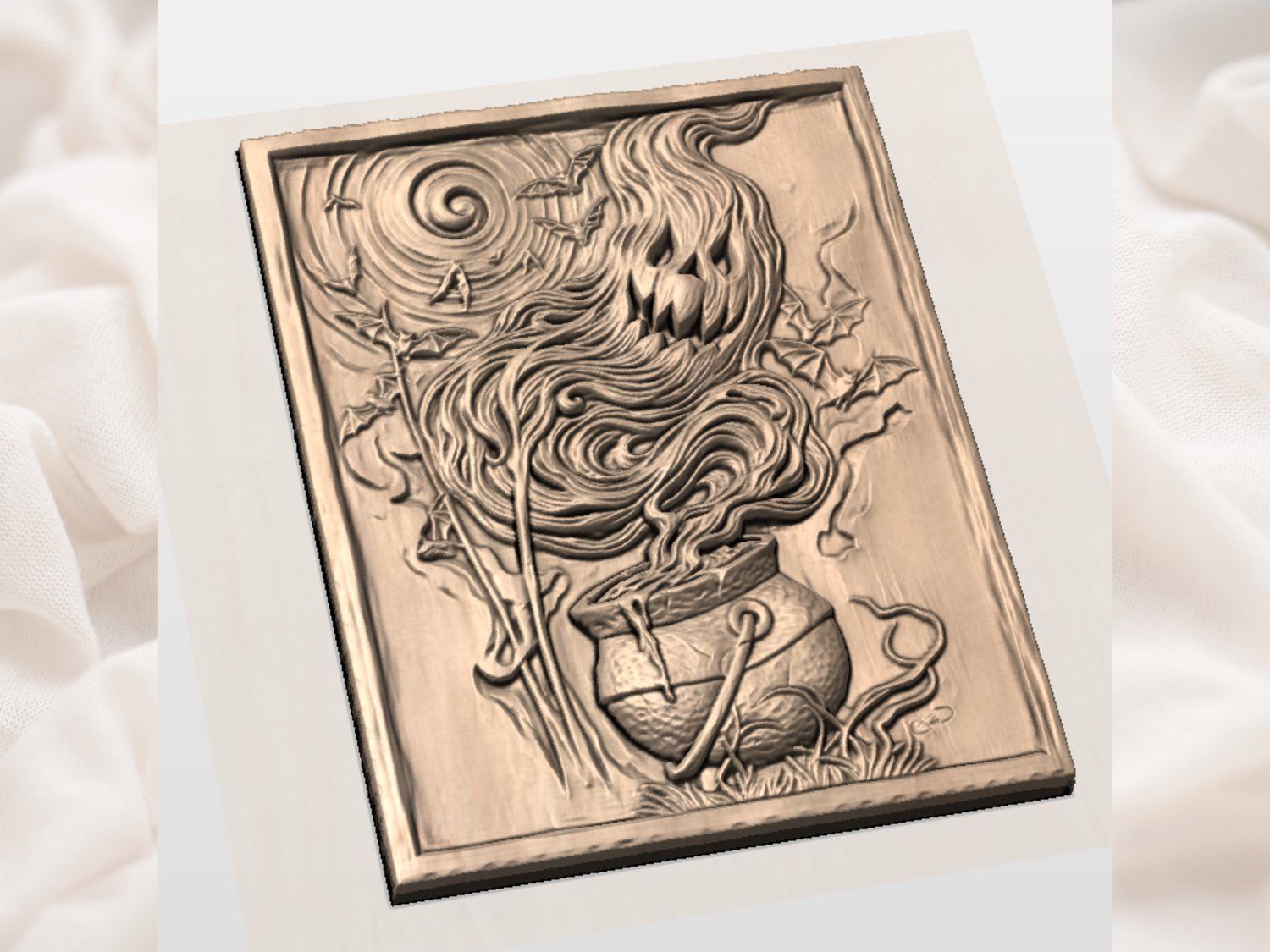 Haunted Ghost Cauldron Spooky Halloween CNC Relief STL bas-relief STL — view 3