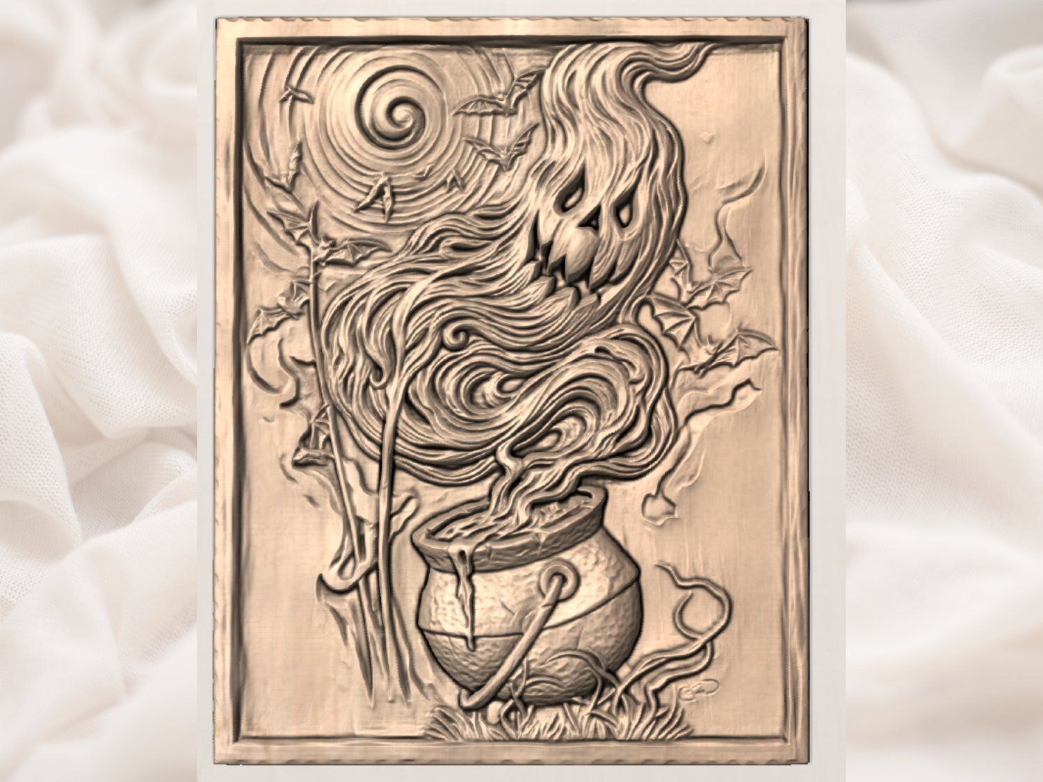 Haunted Ghost Cauldron Spooky Halloween CNC Relief STL bas-relief STL — view 4