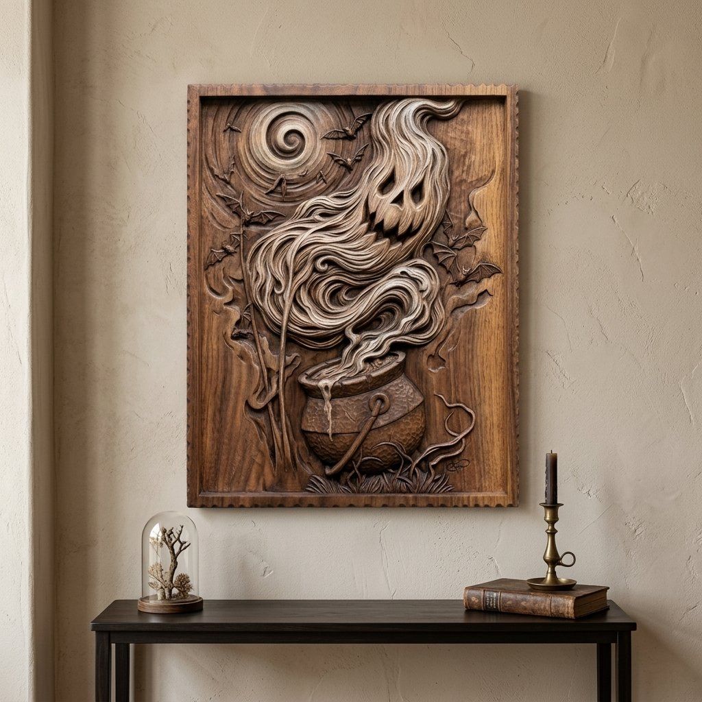 Haunted Ghost Cauldron Spooky Halloween CNC Relief STL bas-relief STL — view 6