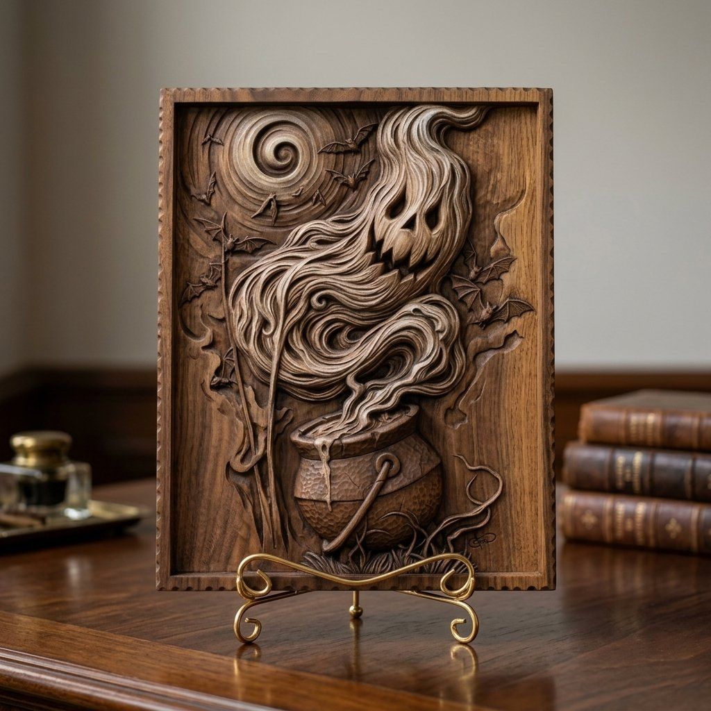 Haunted Ghost Cauldron Spooky Halloween CNC Relief STL bas-relief STL — view 7