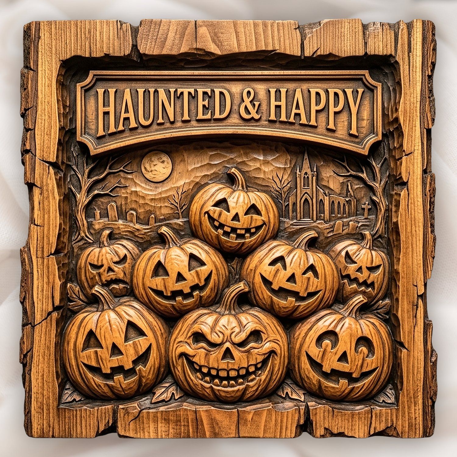 Haunted Halloween Pumpkins Happy Sign CNC Relief STL bas-relief STL design