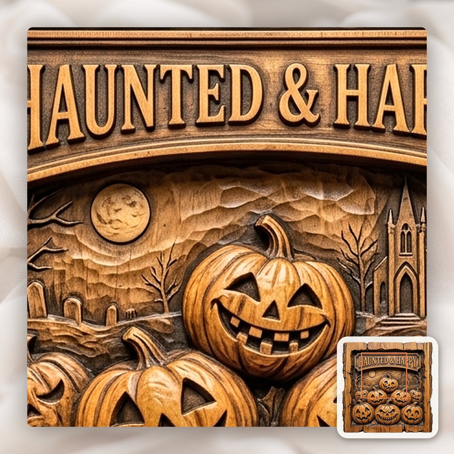 Haunted Halloween Pumpkins Happy Sign CNC Relief STL bas-relief STL — view 11