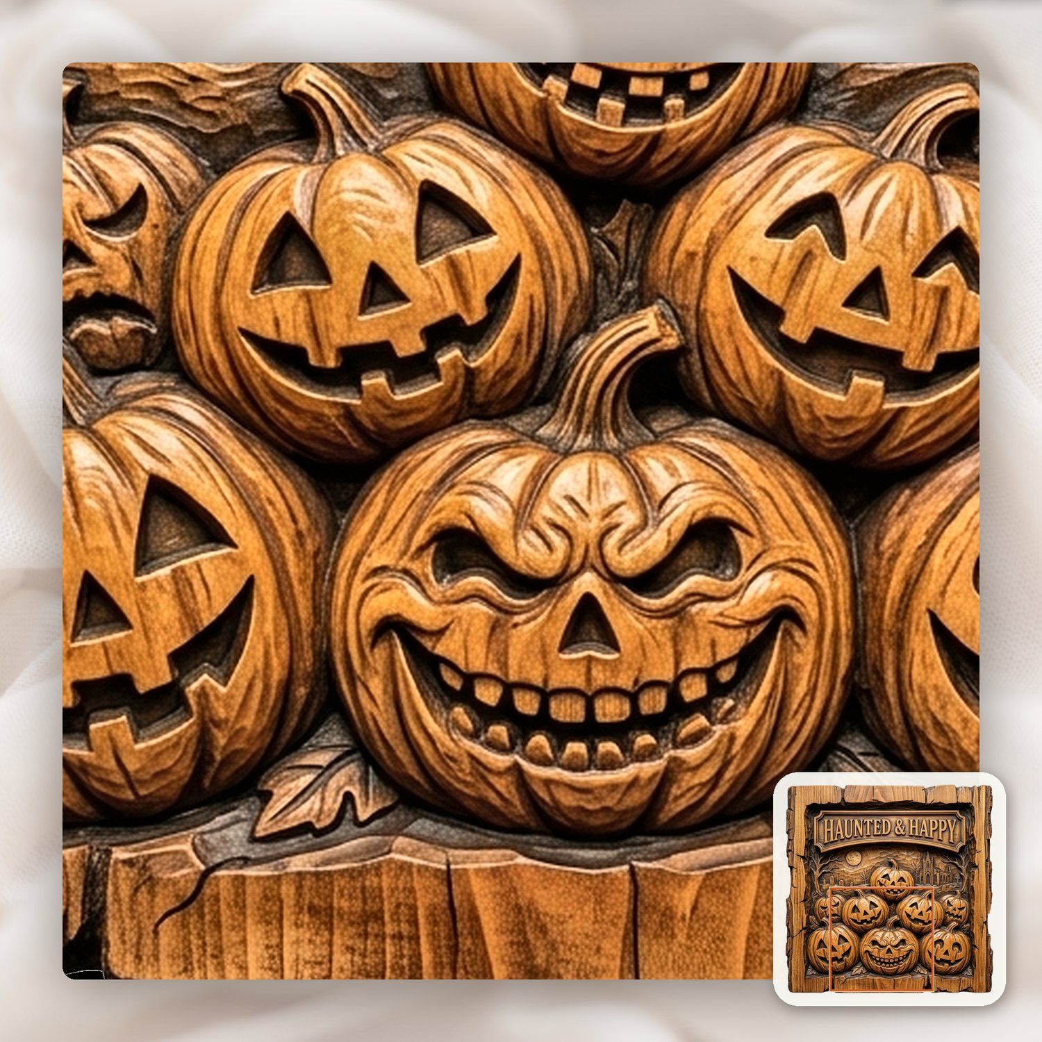 Haunted Halloween Pumpkins Happy Sign CNC Relief STL bas-relief STL — view 13