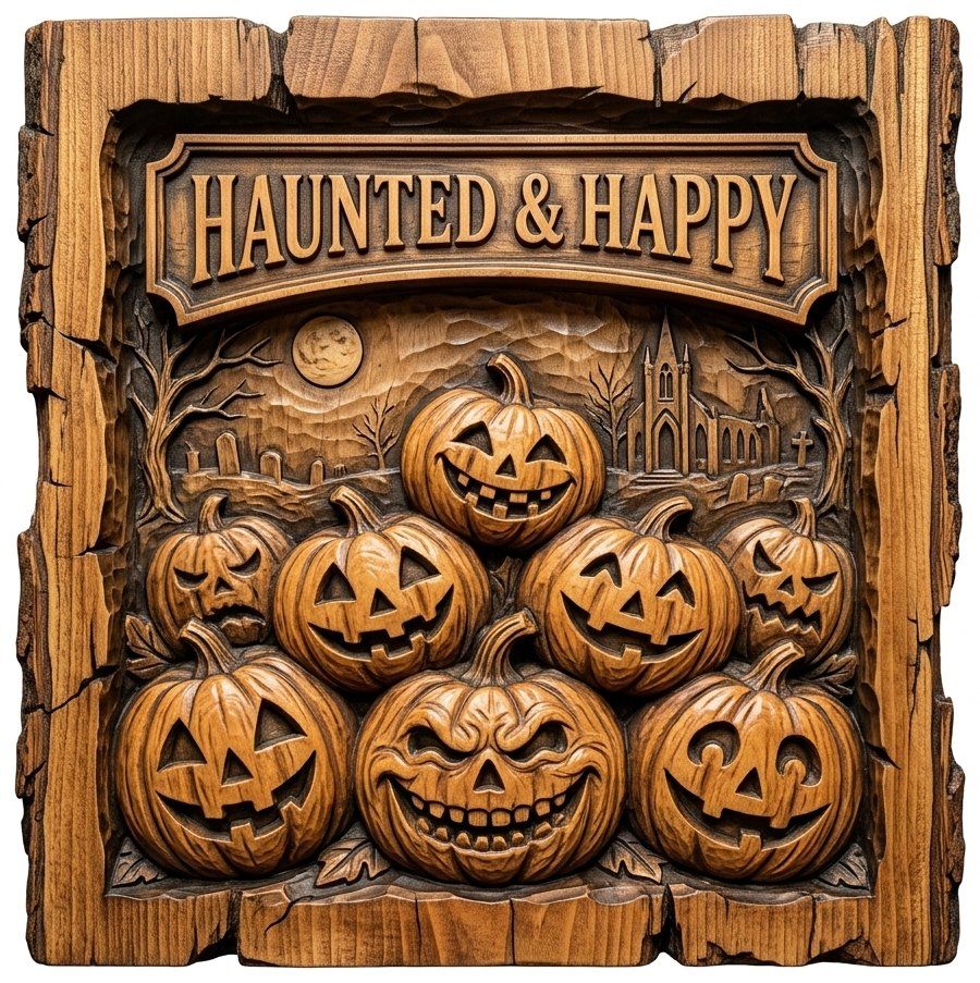 Haunted Halloween Pumpkins Happy Sign CNC Relief STL bas-relief STL — view 12